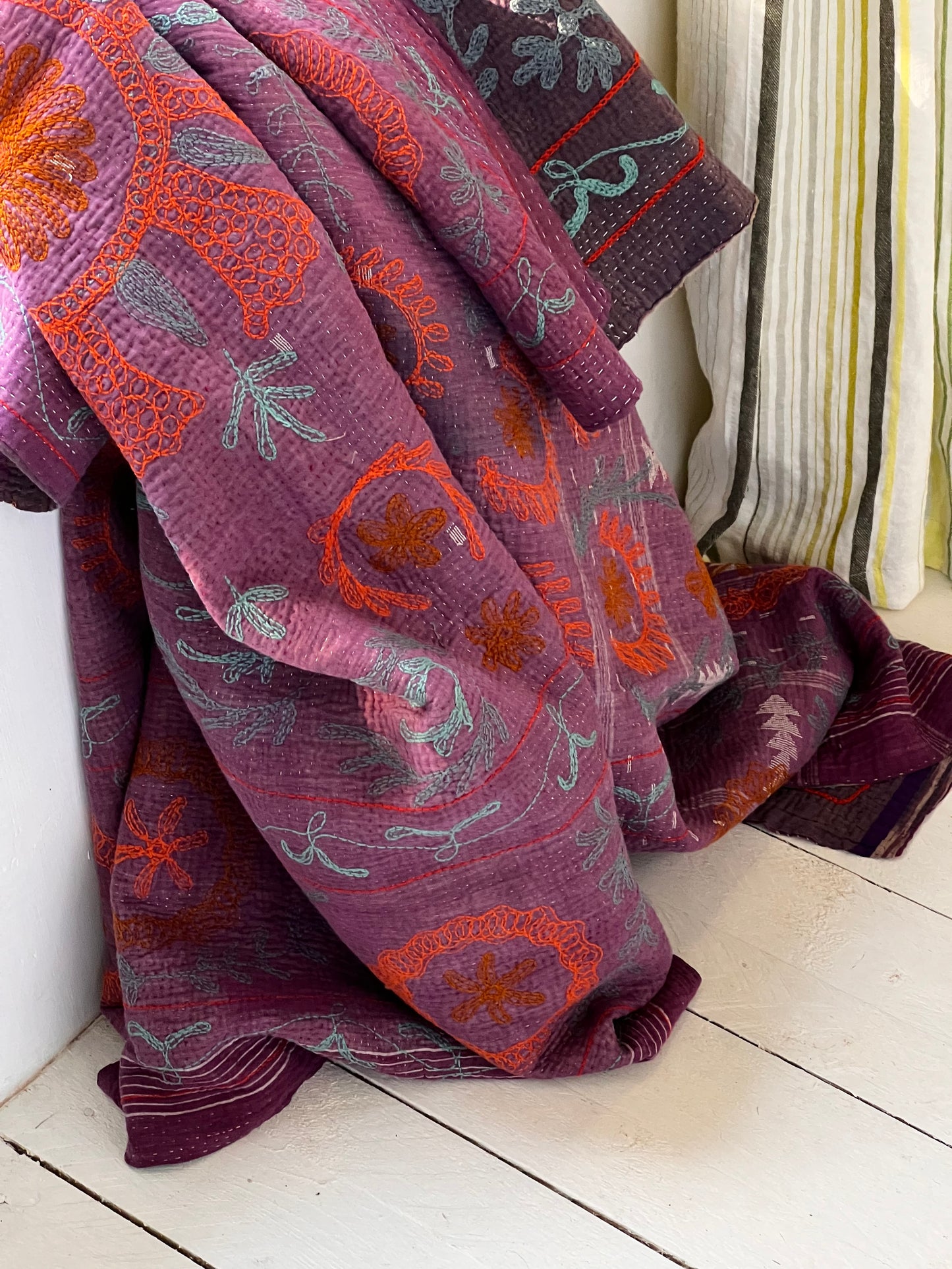 SUZANI Kantha Quilt ~ Plum