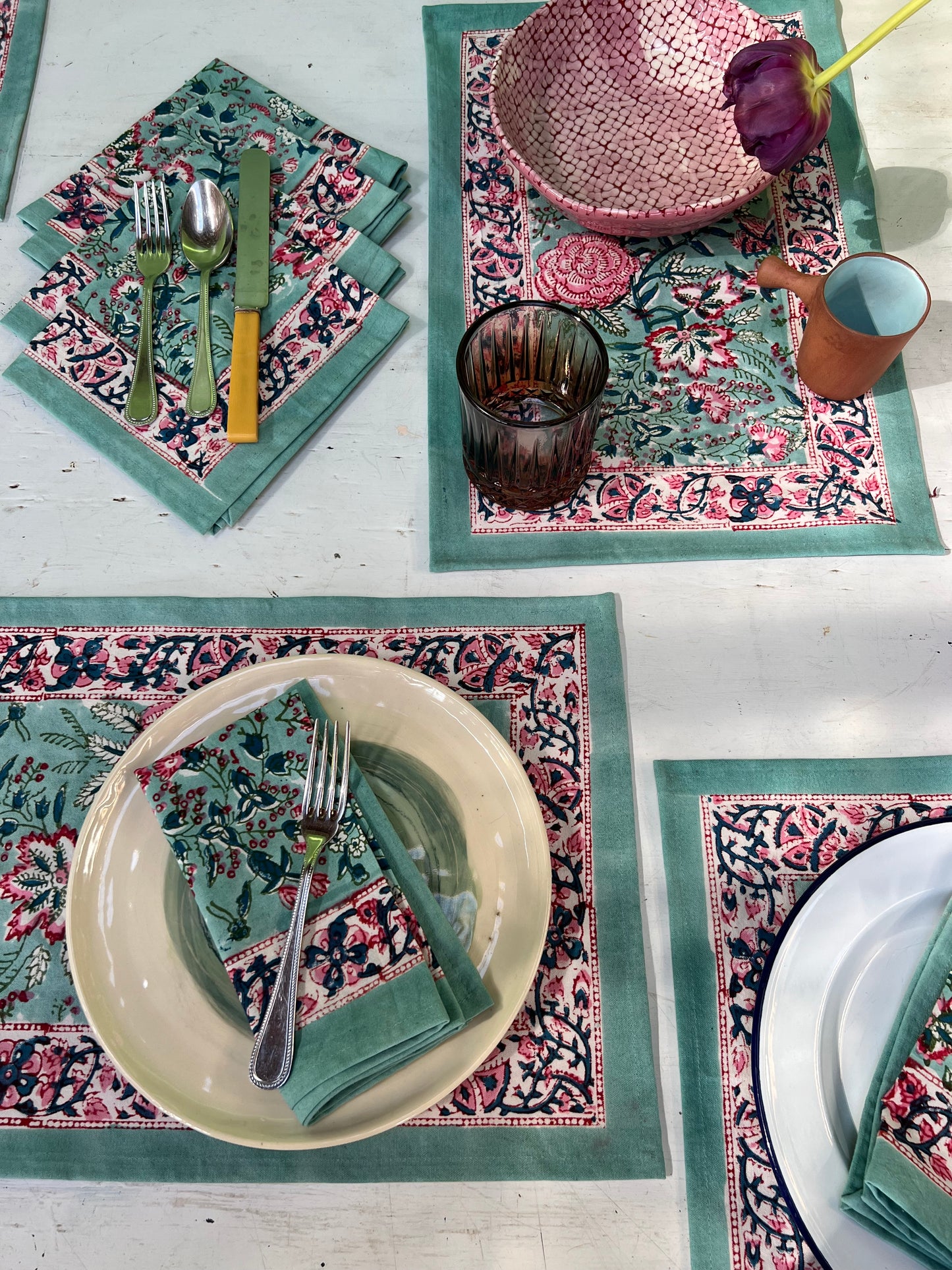 Table Linen ~ Placemats and Napkin x 6 ~ Aqua