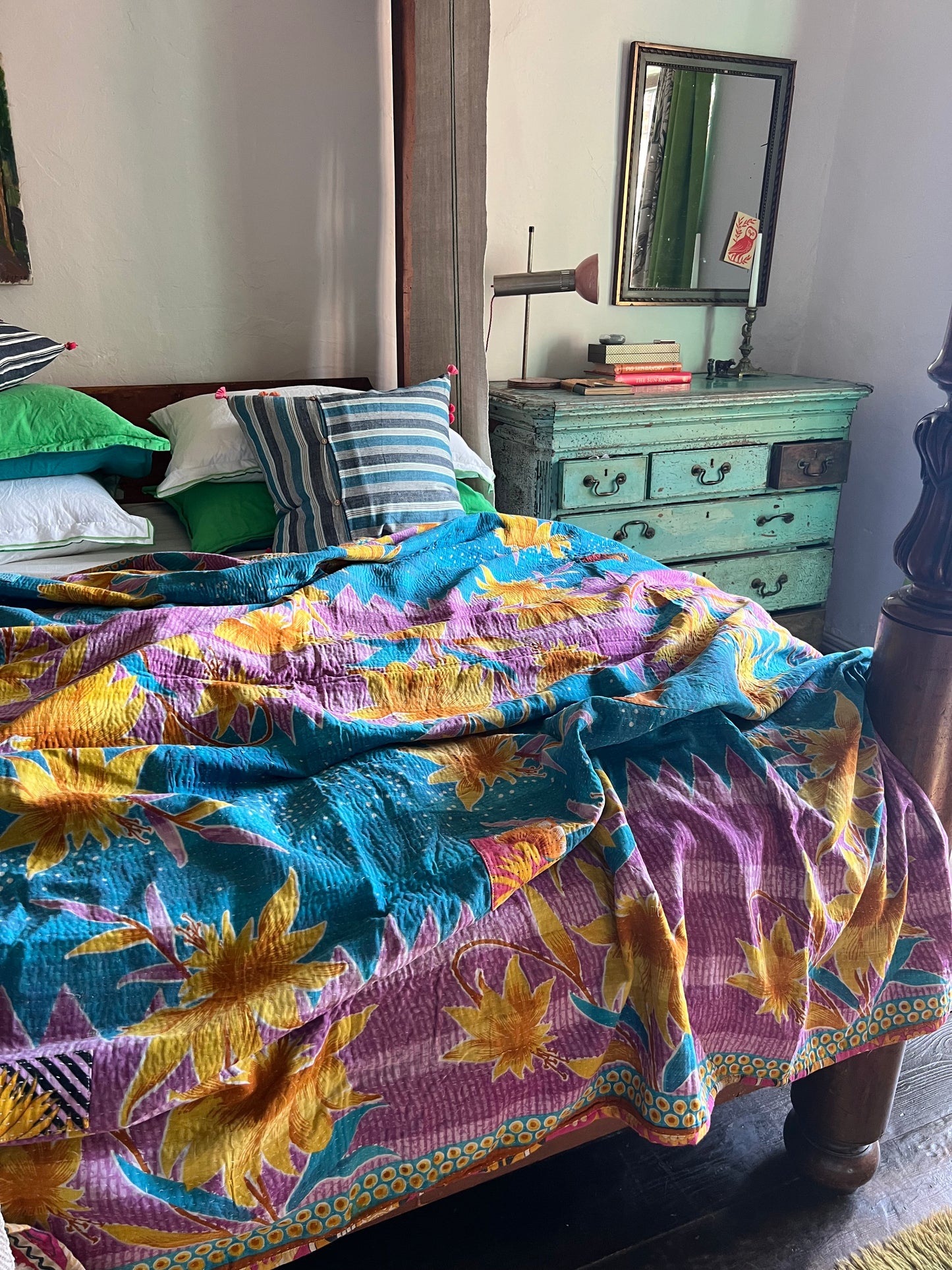 Kantha Quilt ~ Scarlett Palm