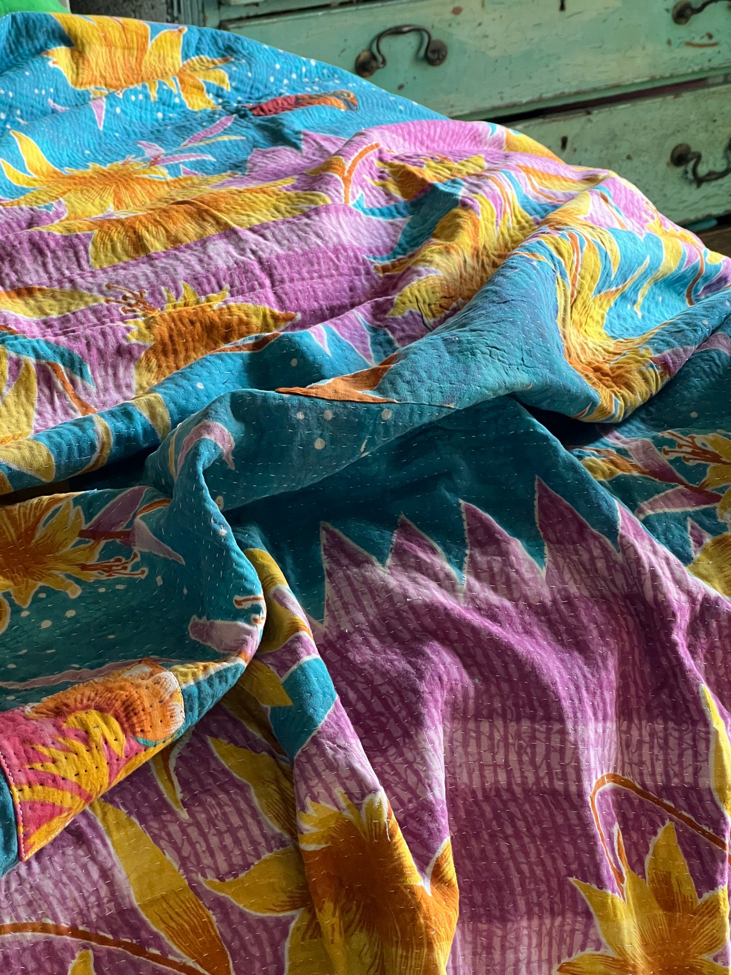Kantha Quilt ~ Scarlett Palm
