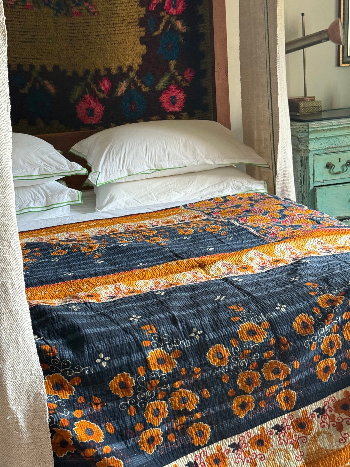 Kantha Quilt ~ Indigo