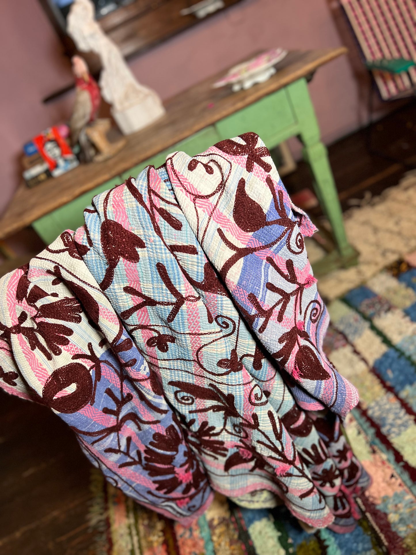 SUZANI Kantha Quilt ~ Mulberry