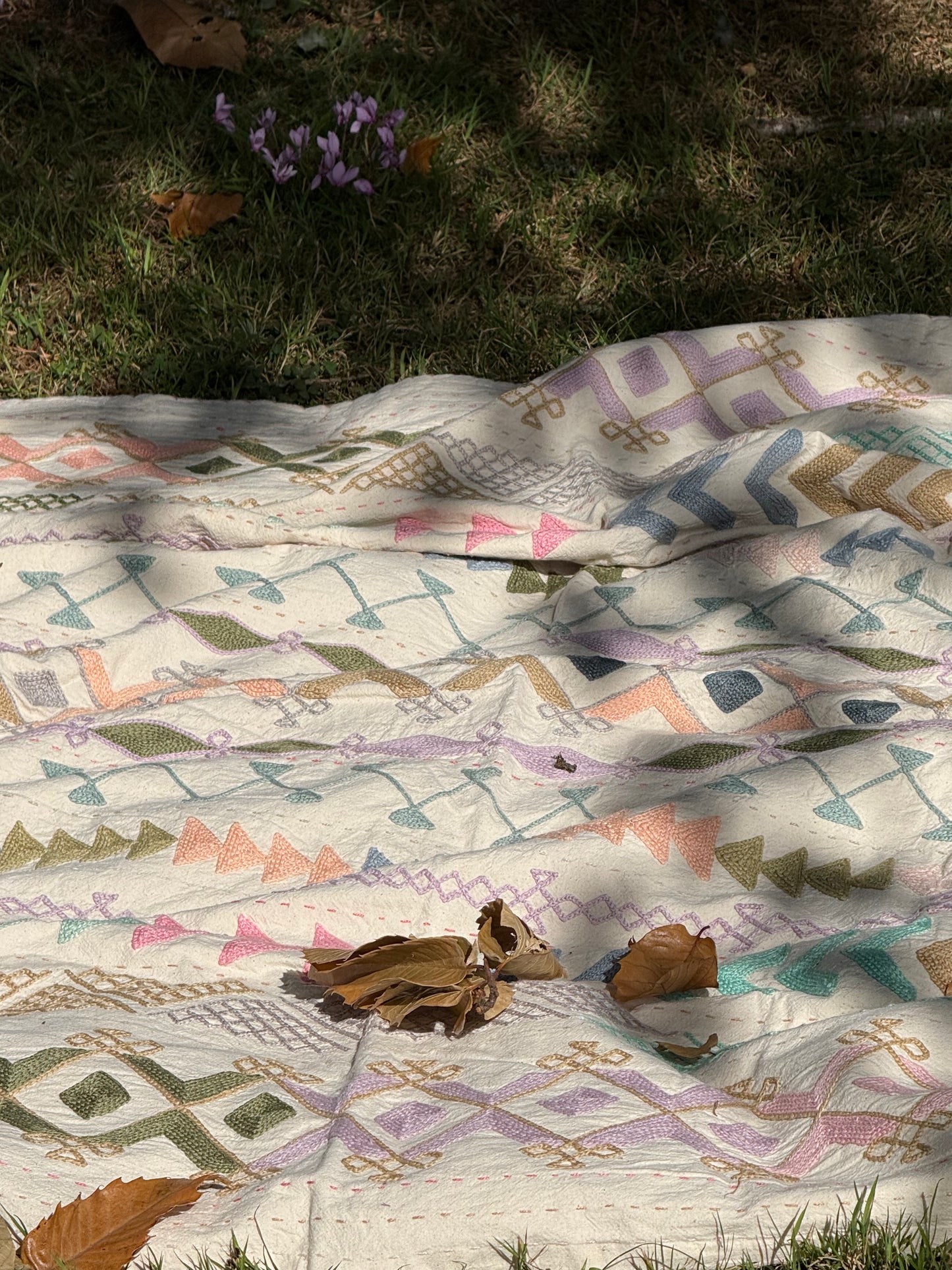 Folk Suzani ~ Pastel Cross Stitch Quilt / Throw