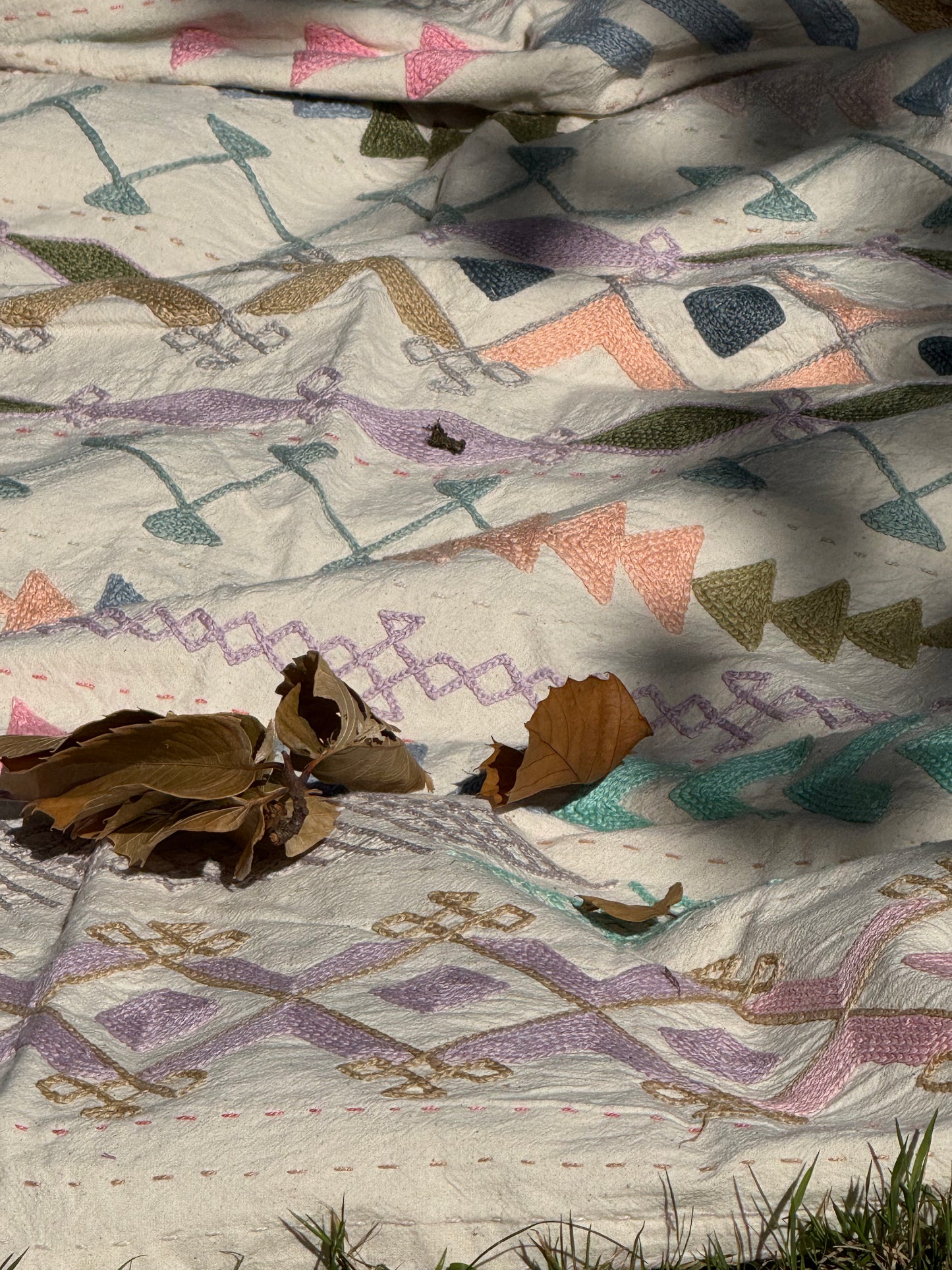 Folk Suzani ~ Pastel Cross Stitch Quilt / Throw