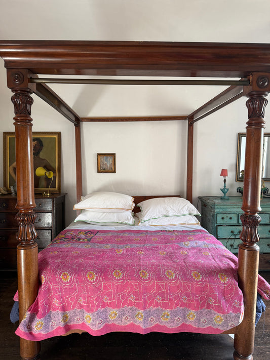 Kantha Quilt ~ Retro Fuchia