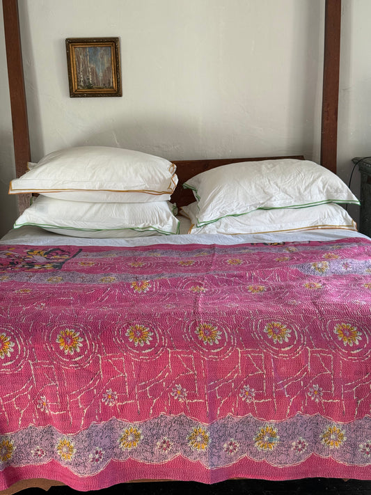 Kantha Quilt ~ Retro Fuchia
