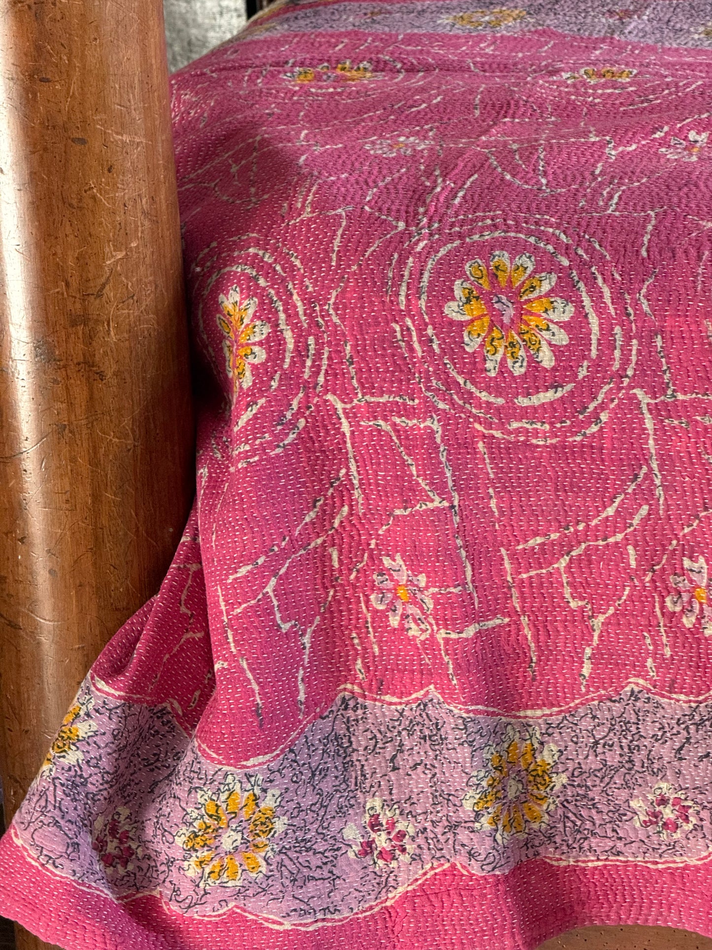 Kantha Quilt ~ Retro Fuchia