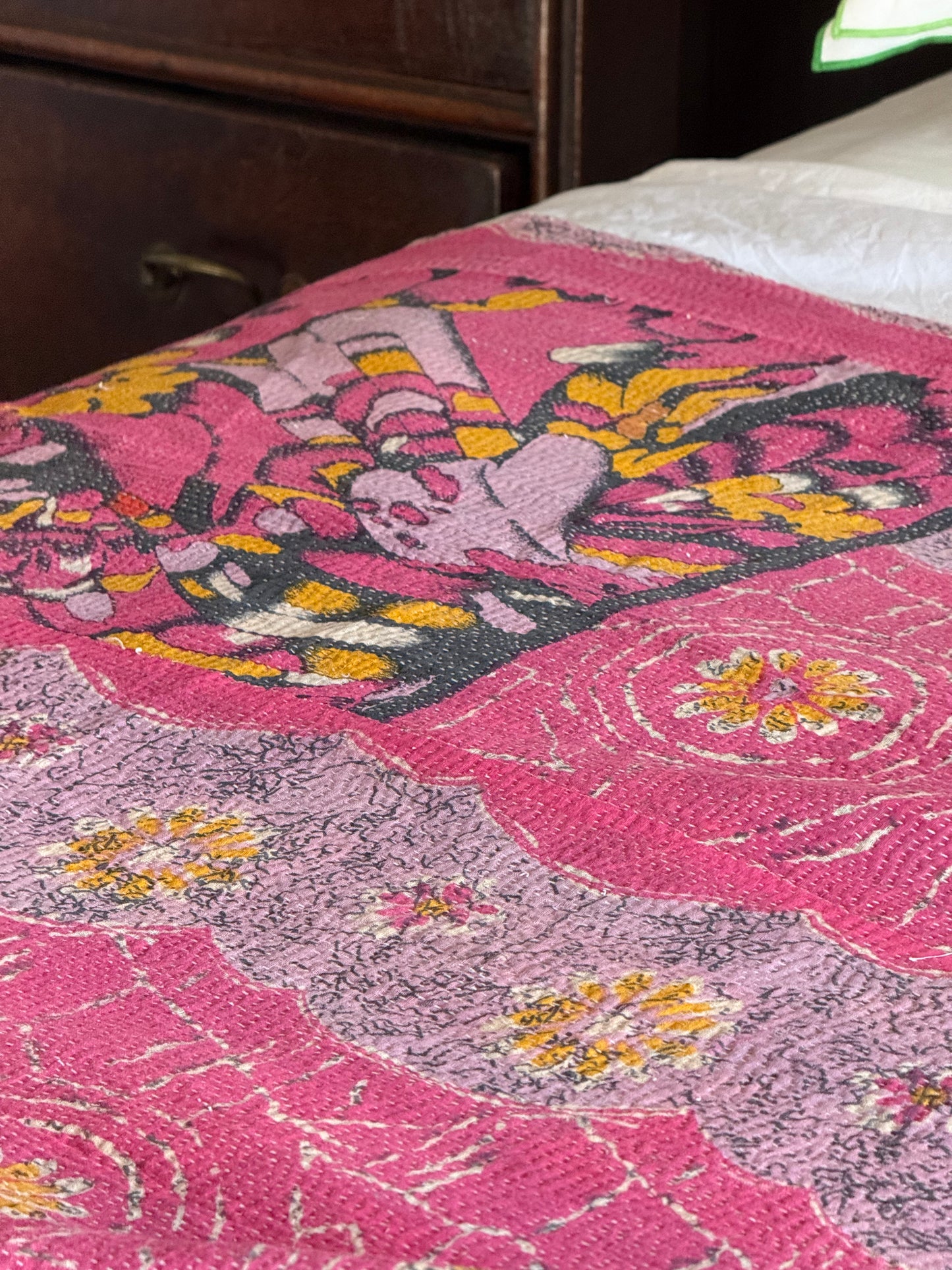 Kantha Quilt ~ Retro Fuchia