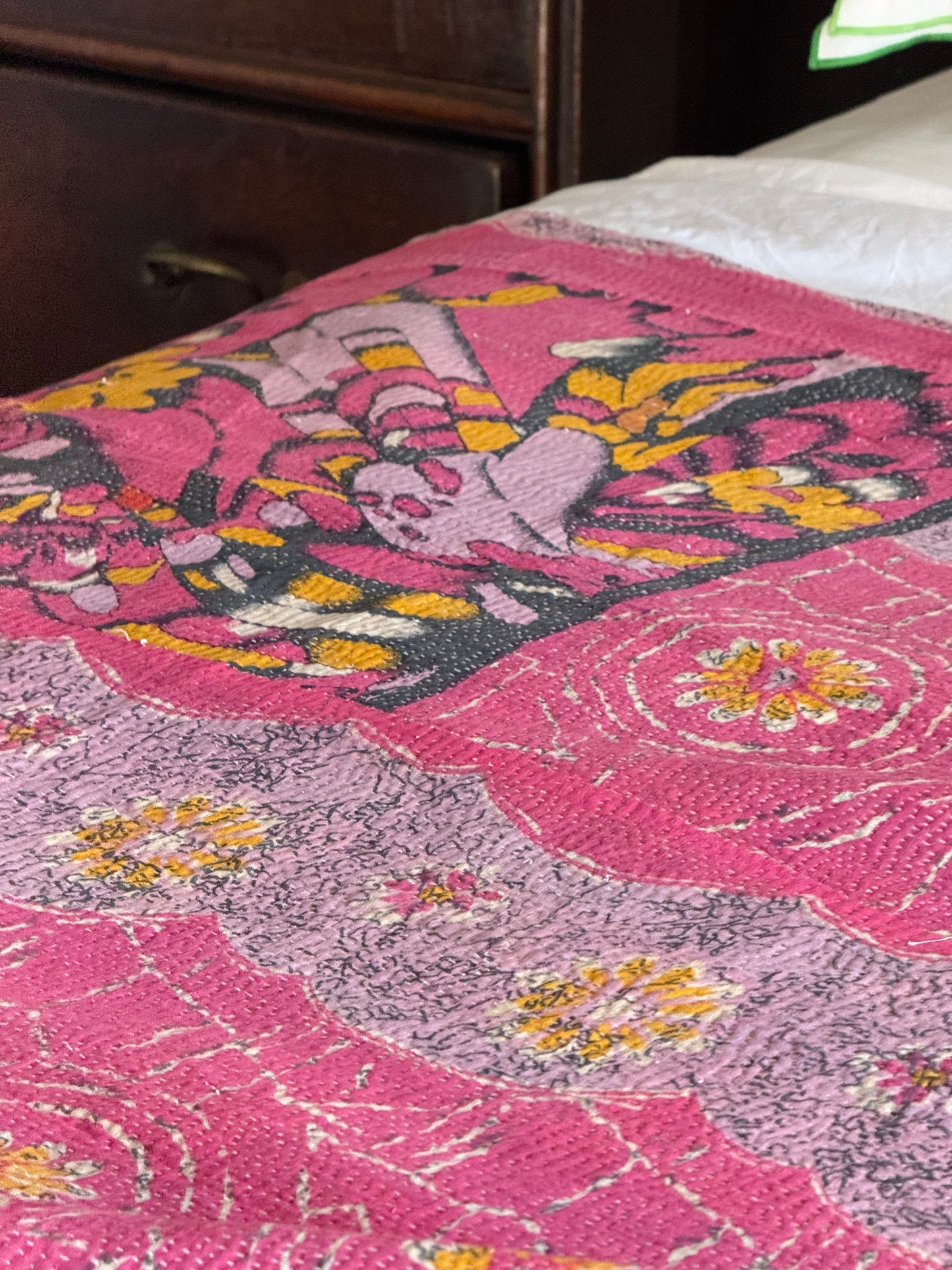 Kantha Quilt ~ Retro Fuchia
