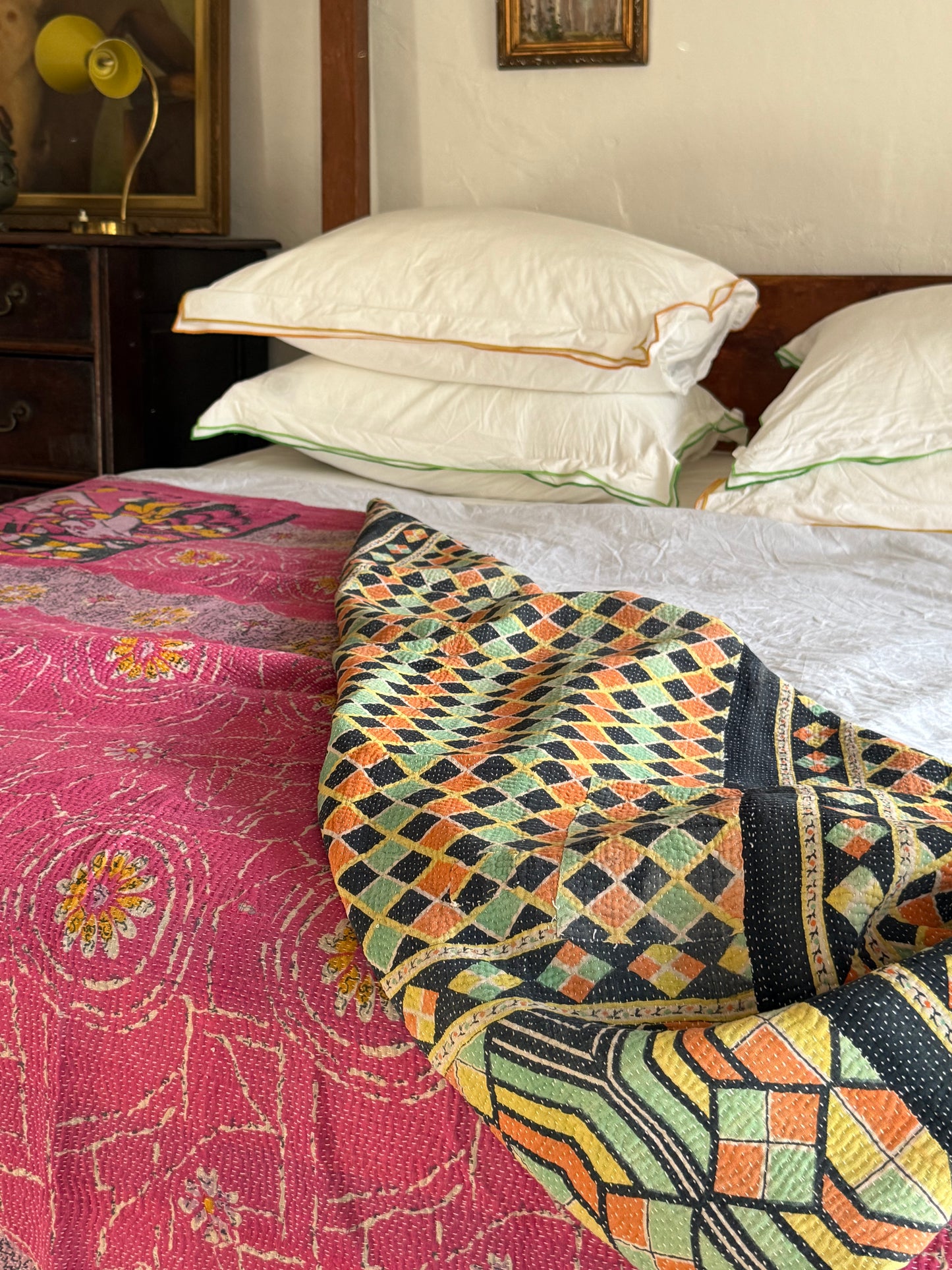 Kantha Quilt ~ Retro Fuchia