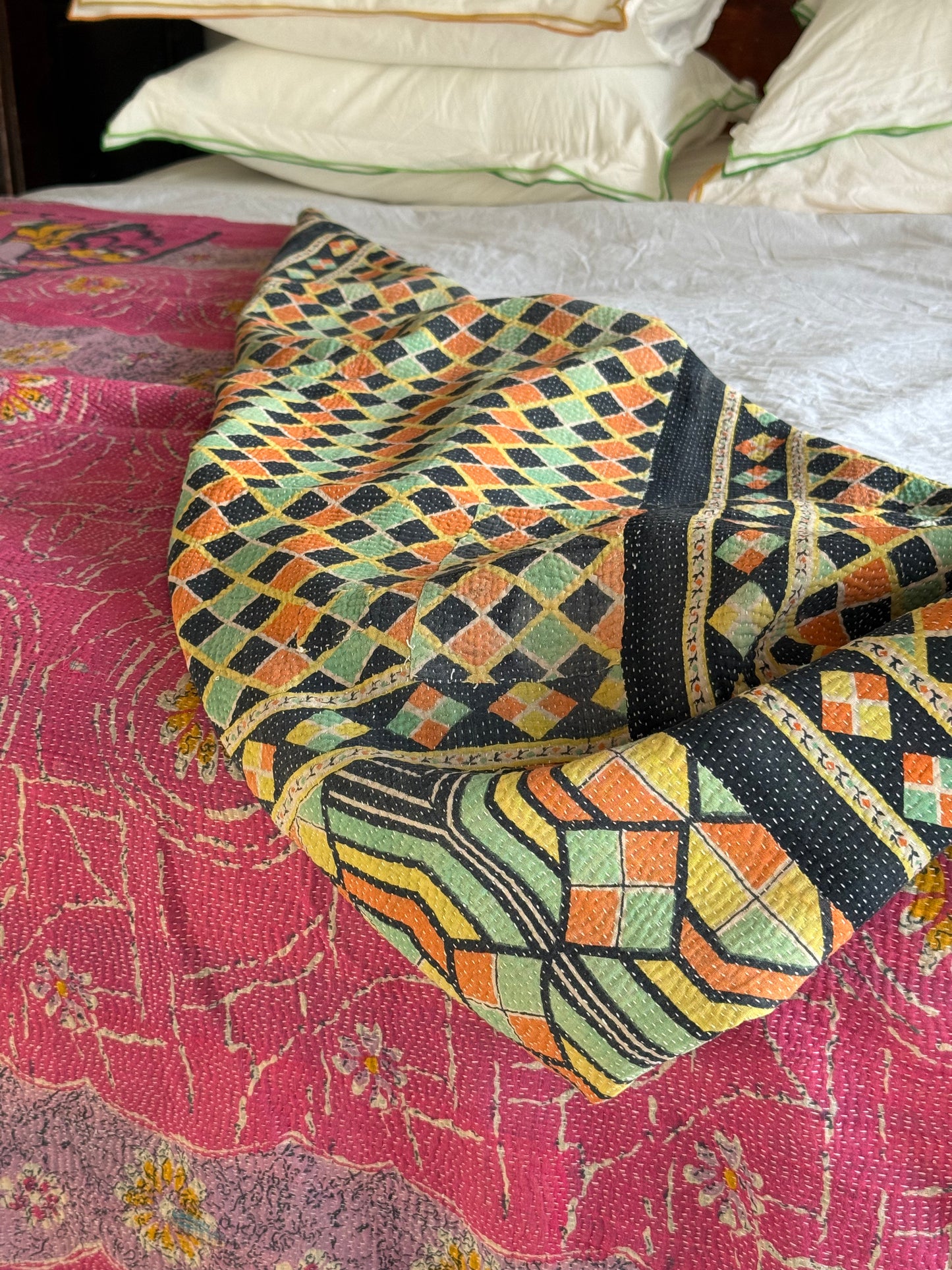 Kantha Quilt ~ Retro Fuchia