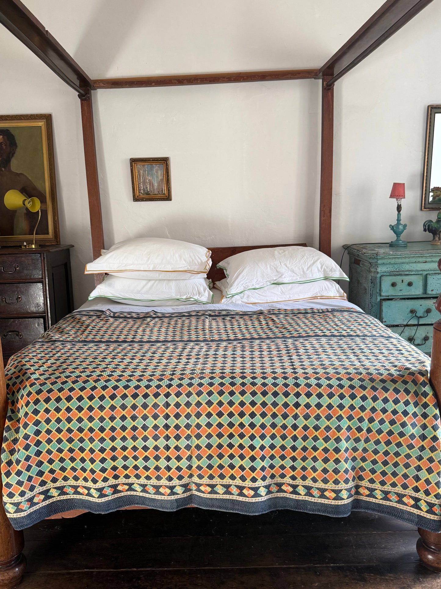 Kantha Quilt ~ Retro Fuchia