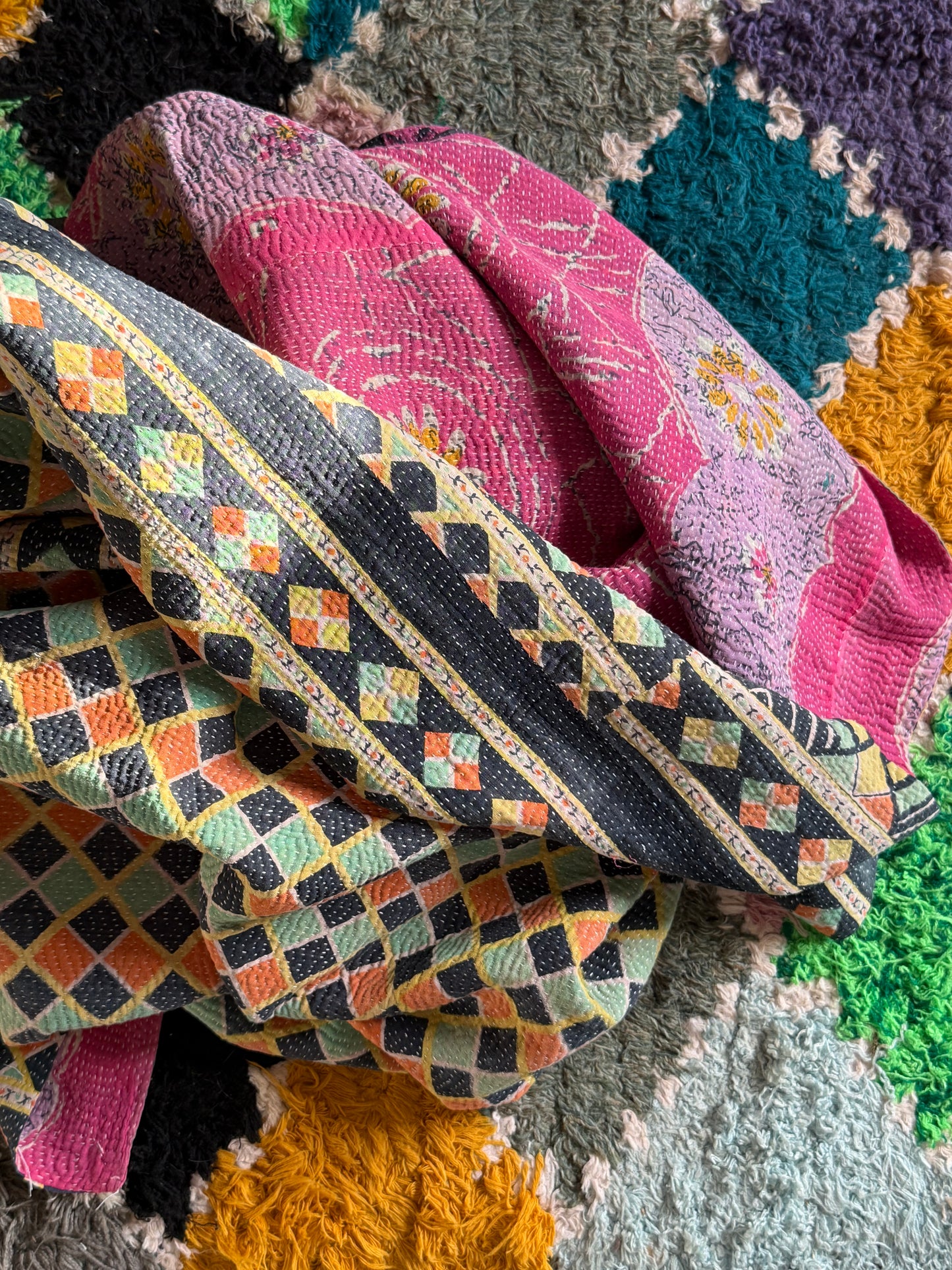 Kantha Quilt ~ Retro Fuchia