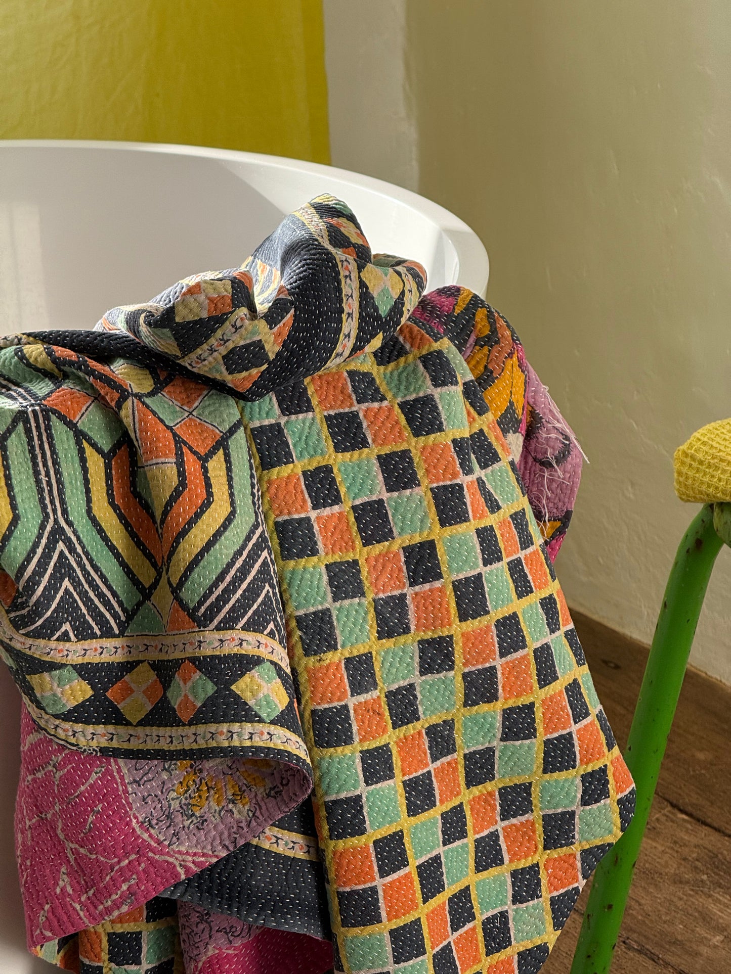 Kantha Quilt ~ Retro Fuchia