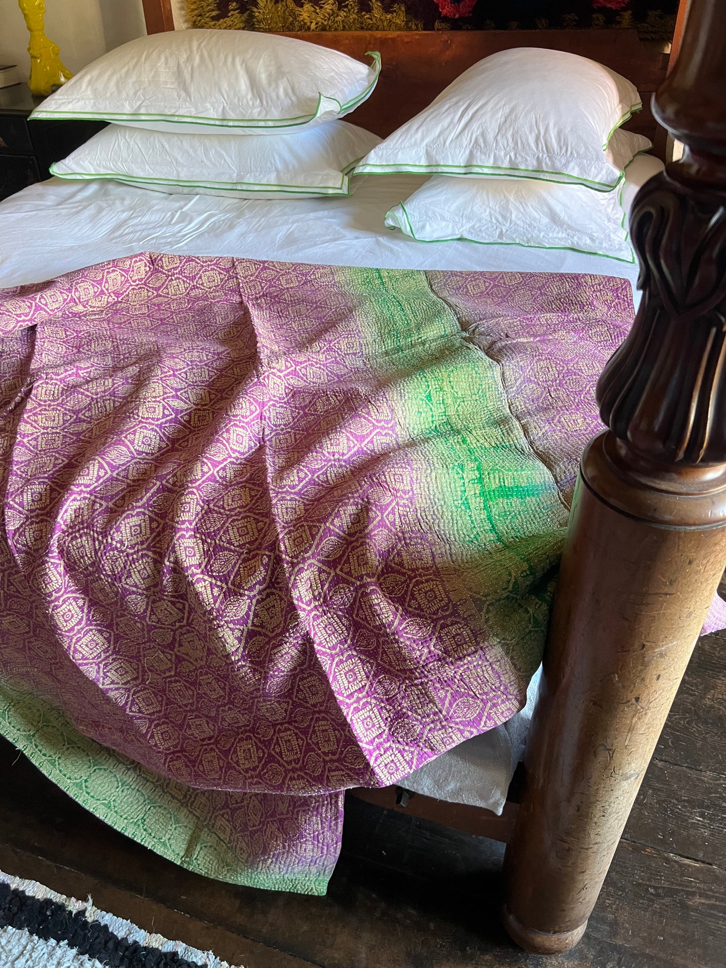 Kantha Quilt ~ Magenta