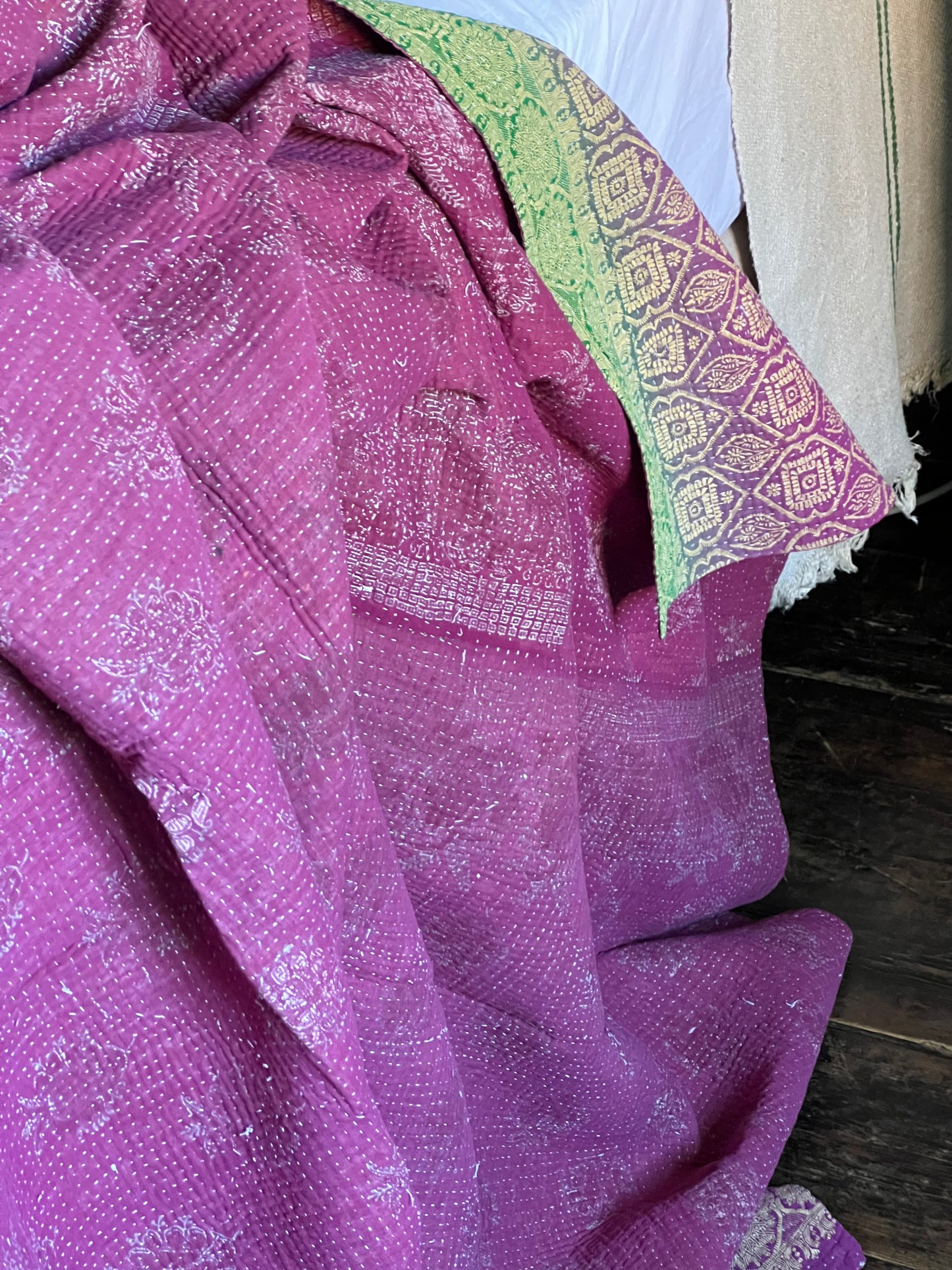 Kantha Quilt ~ Magenta