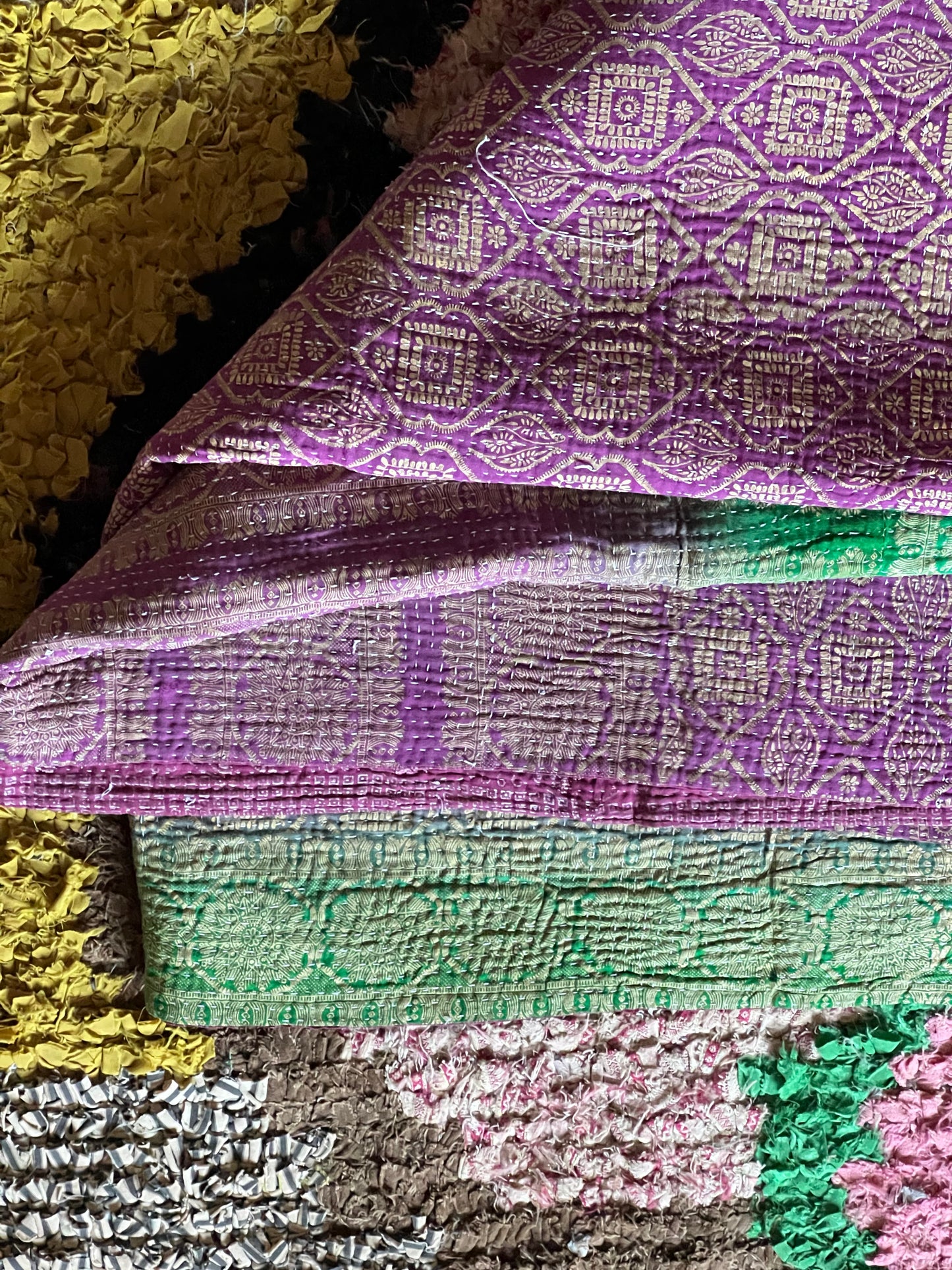 Kantha Quilt ~ Magenta