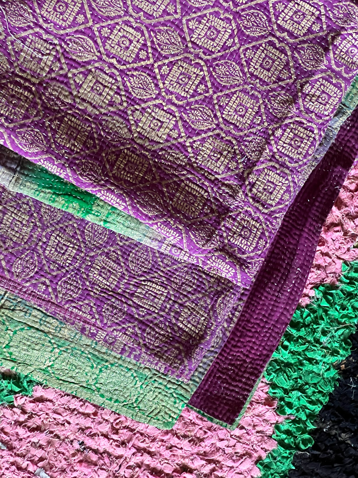 Kantha Quilt ~ Magenta