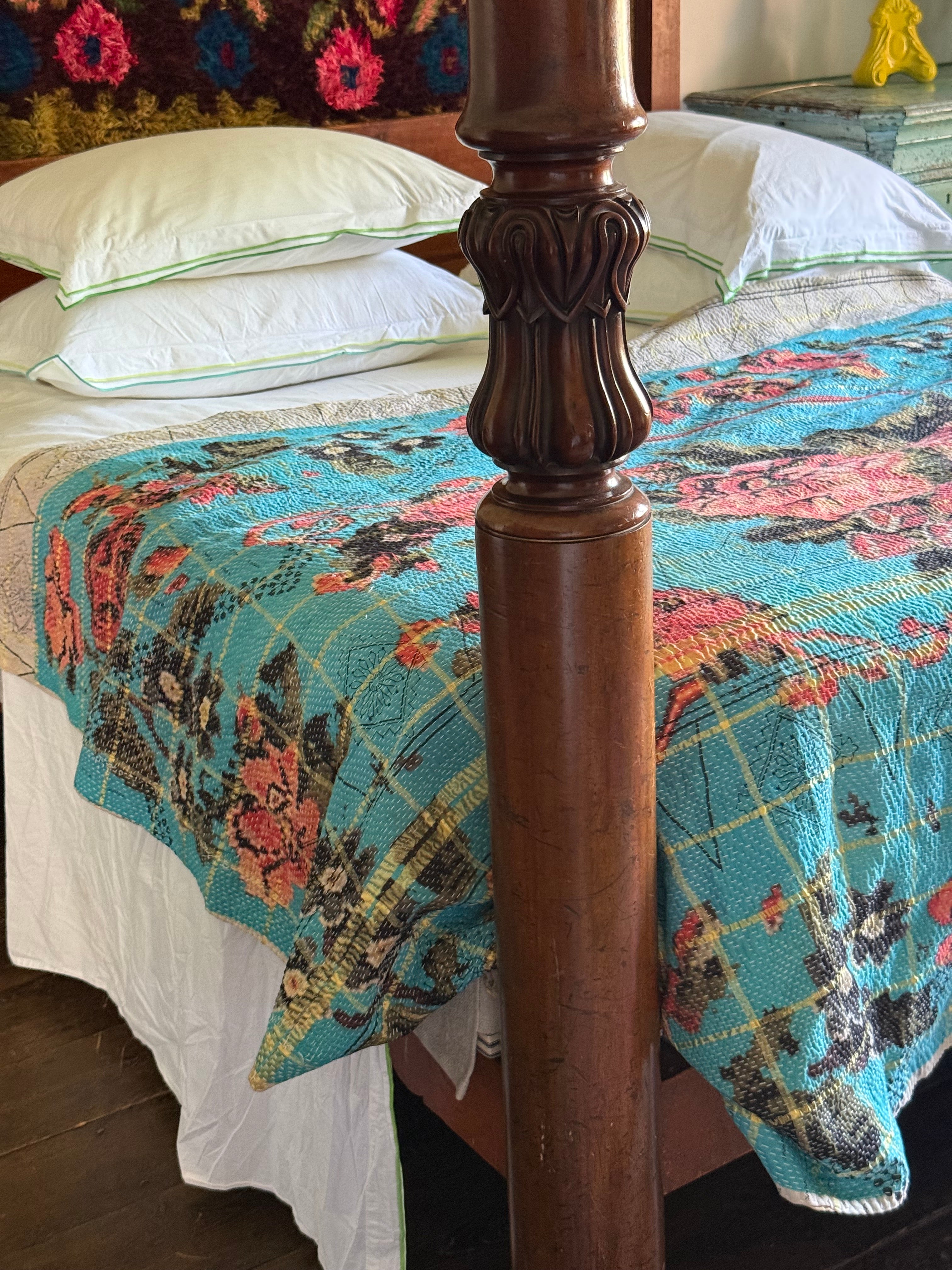 Kantha Quilt ~ Vintage Rose Check