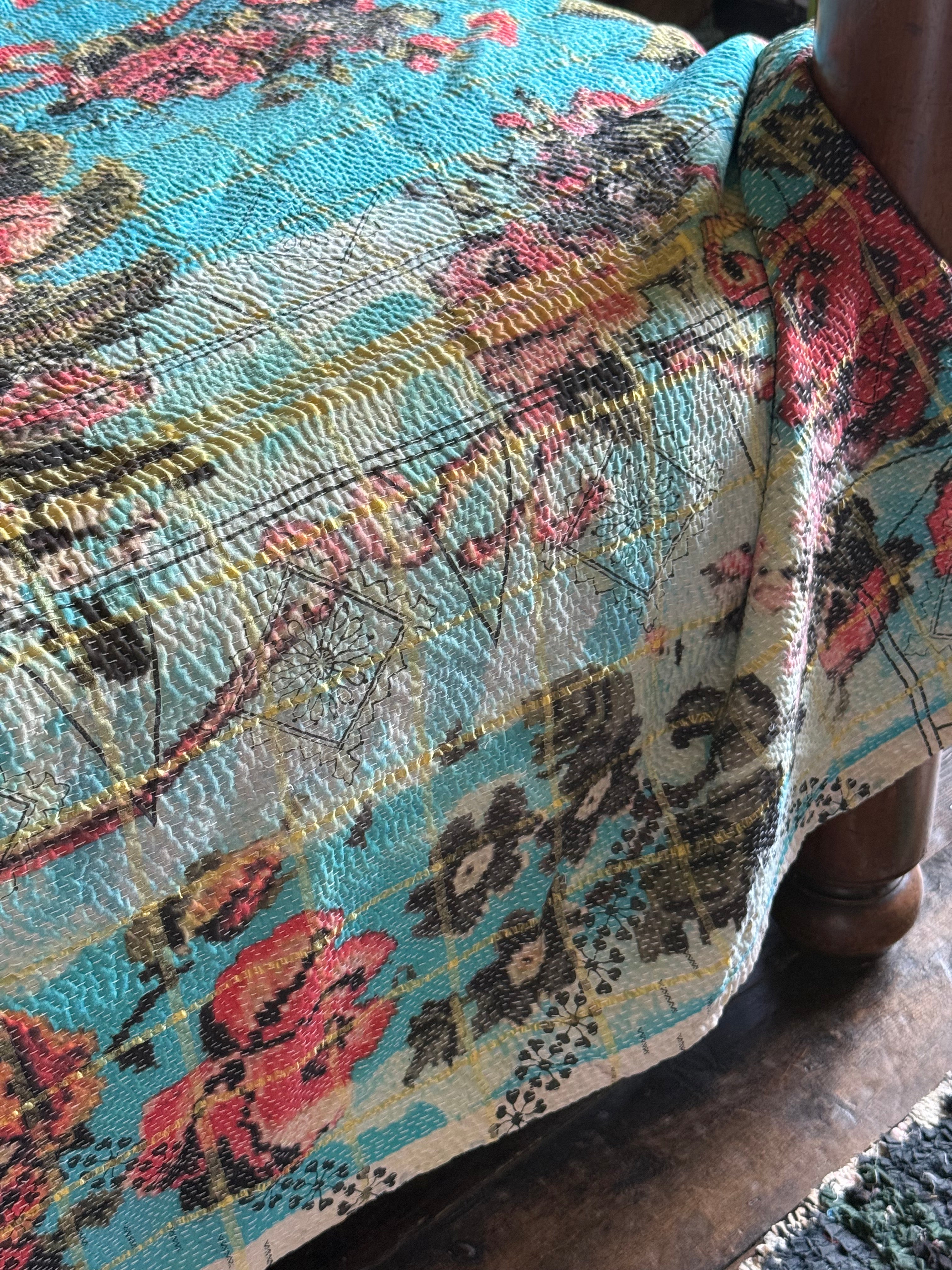 Kantha Quilt ~ Vintage Rose Check