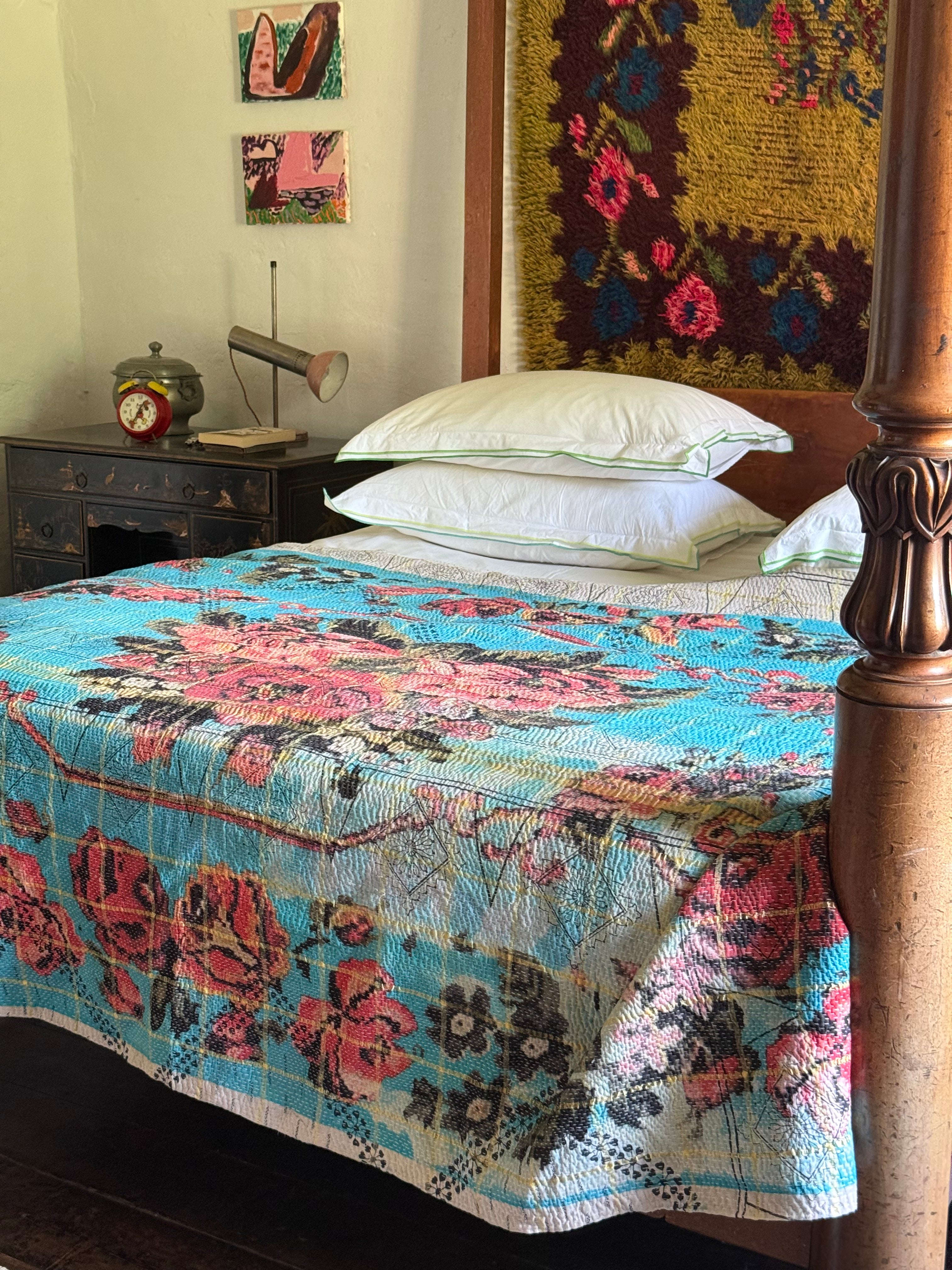 Kantha Quilt ~ Vintage Rose Check
