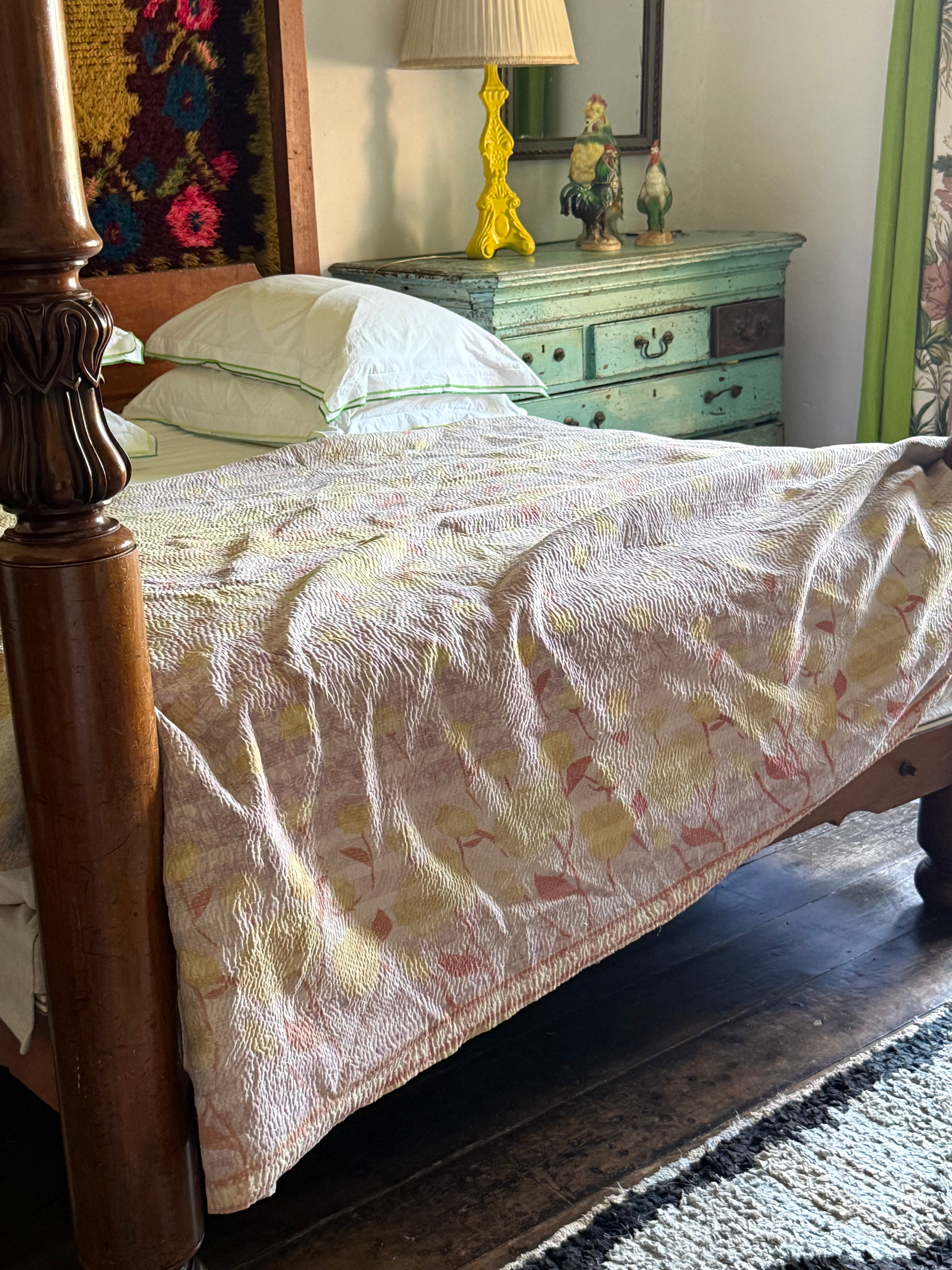 Kantha Quilt ~ Vintage Rose Check
