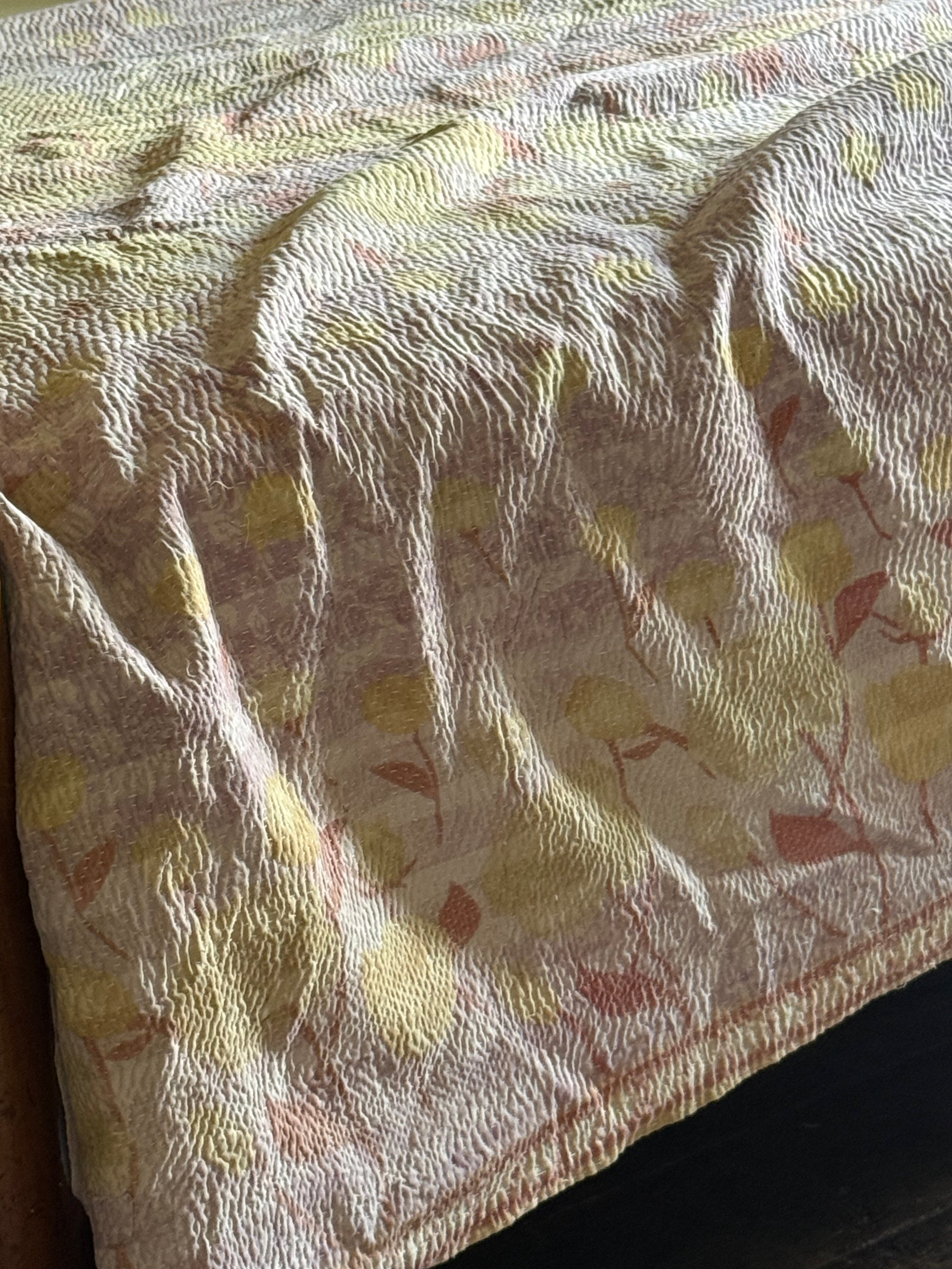 Kantha Quilt ~ Vintage Rose Check
