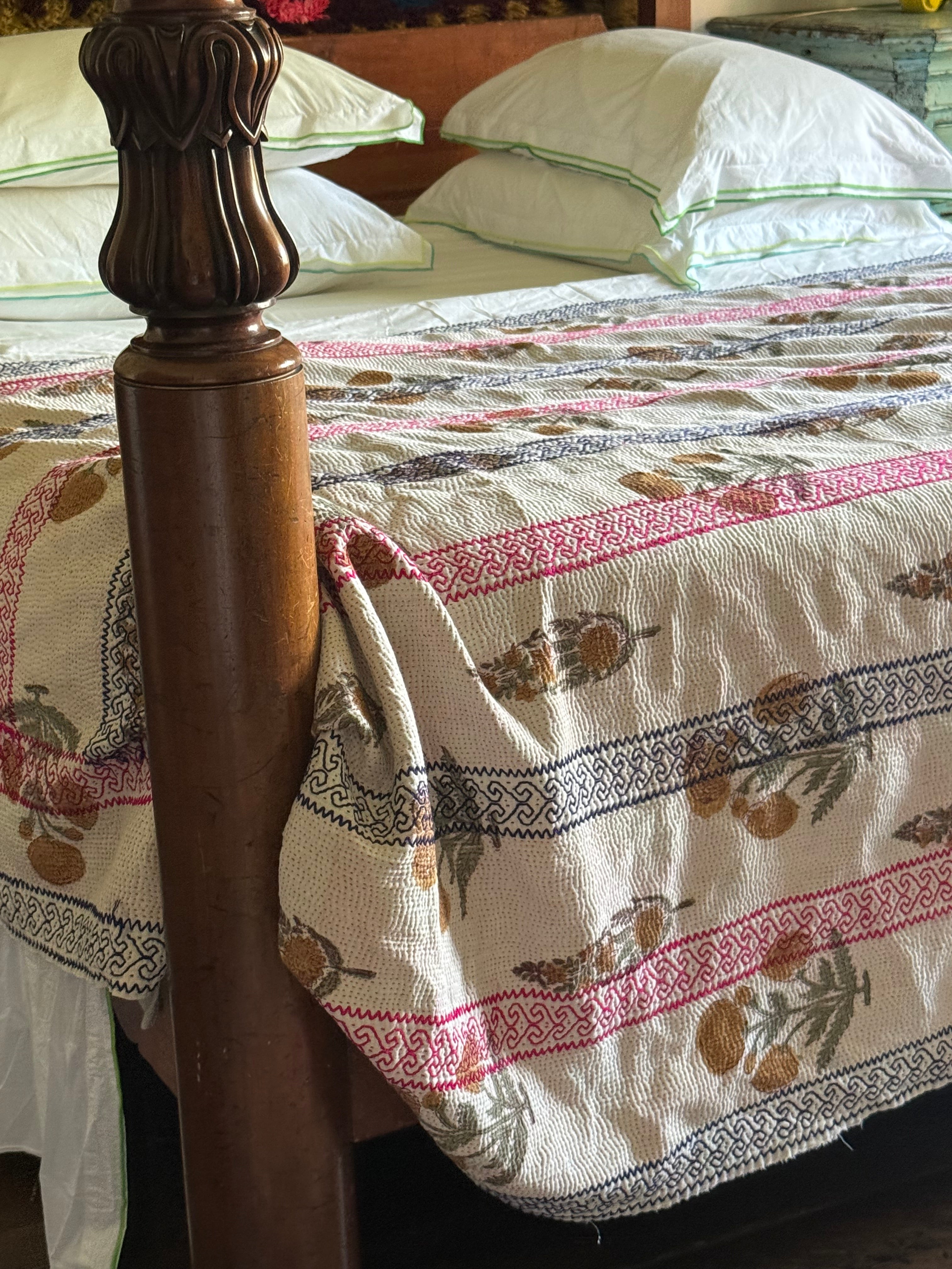 Kantha Quilt ~ Block Print Blanche