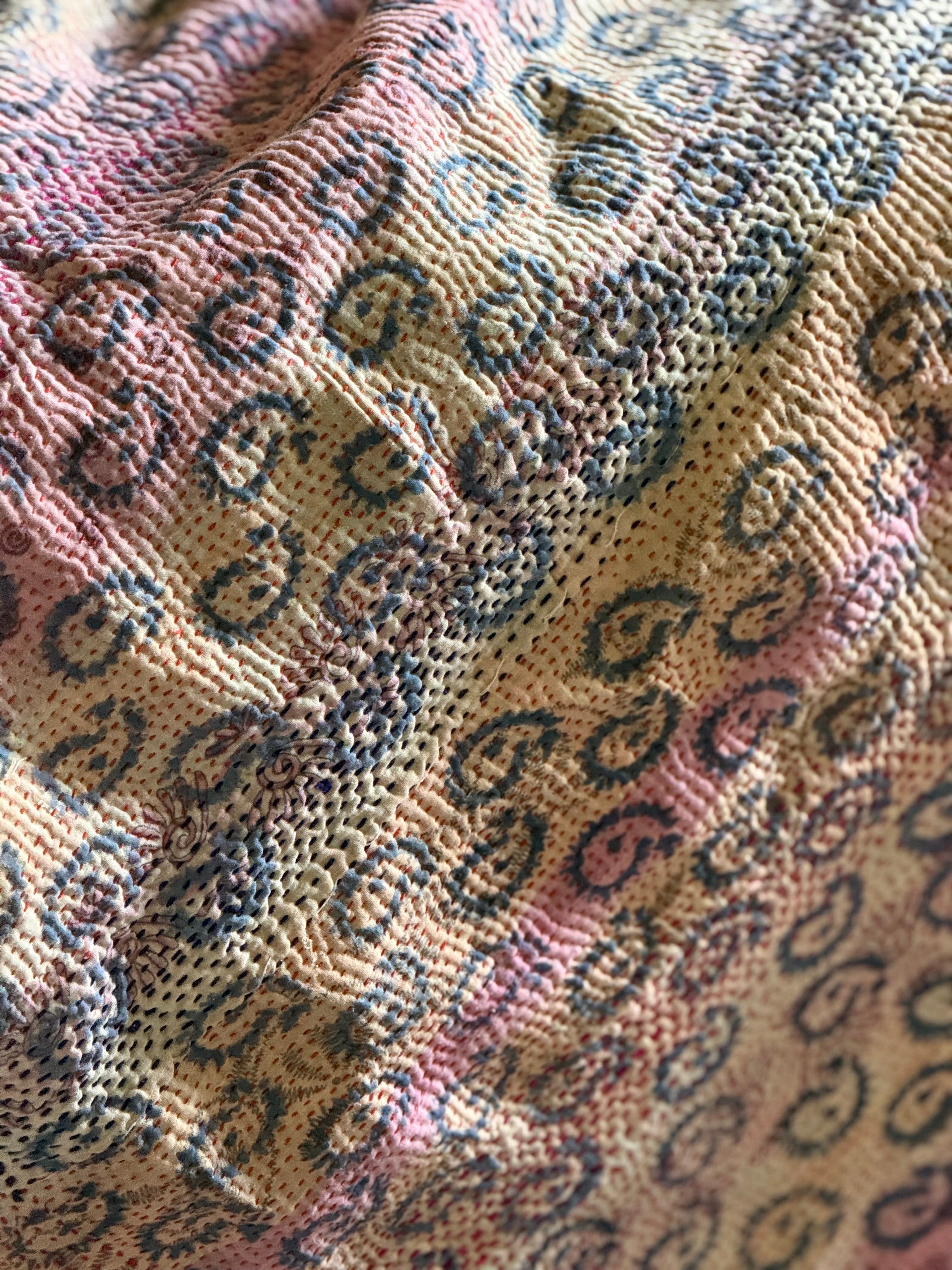 Kantha Quilt ~ Block Print Blanche