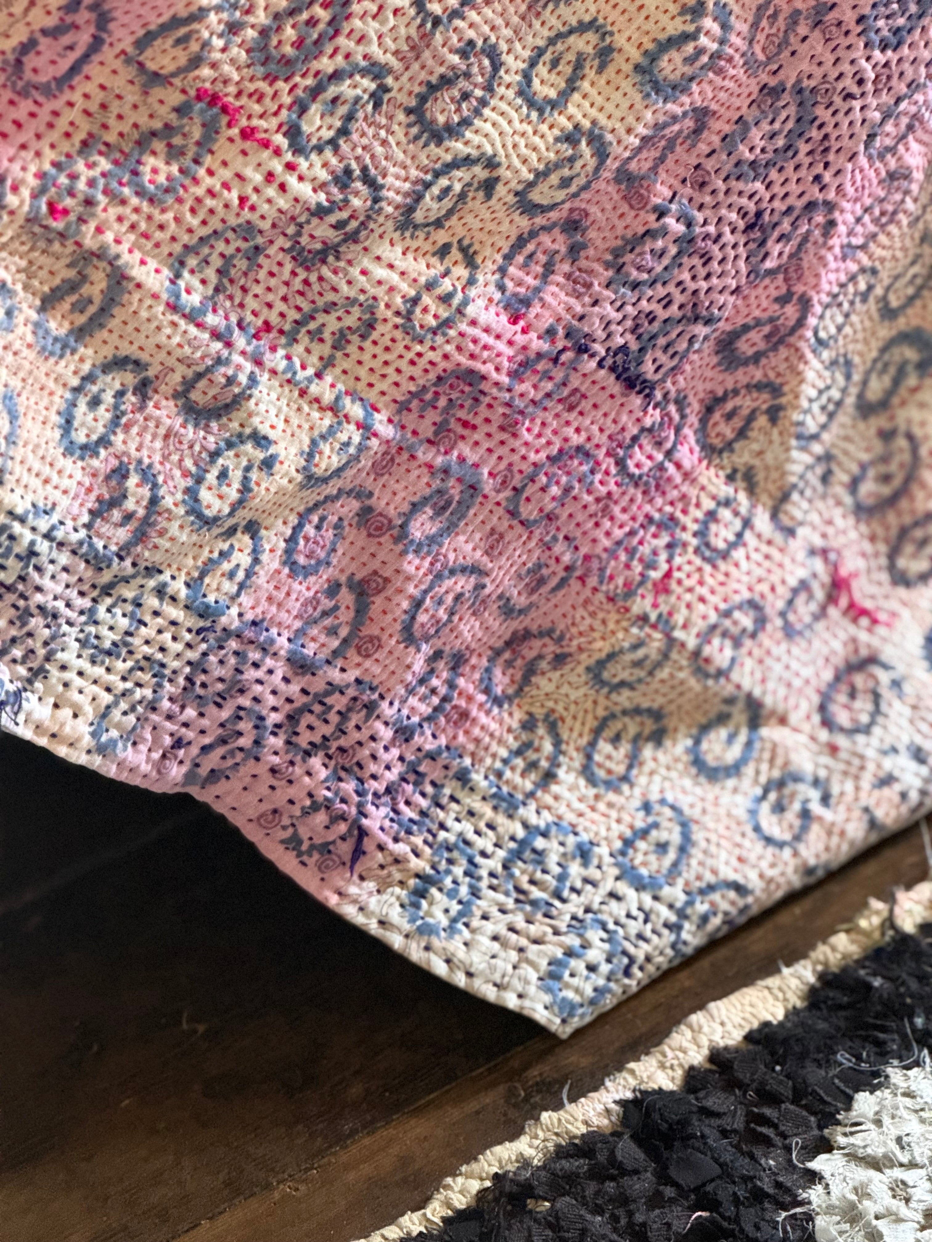 Kantha Quilt ~ Block Print Blanche