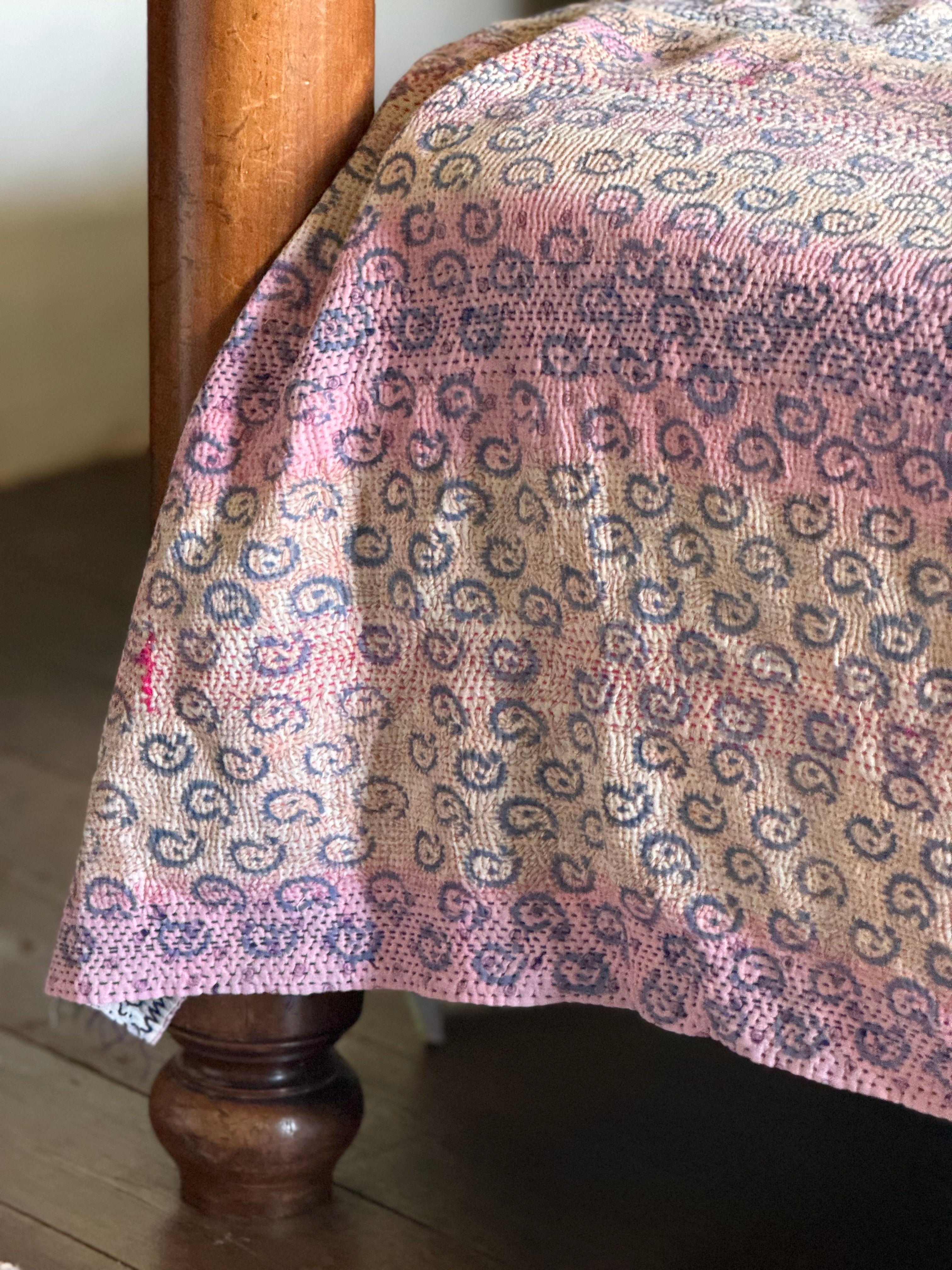 Kantha Quilt ~ Block Print Blanche