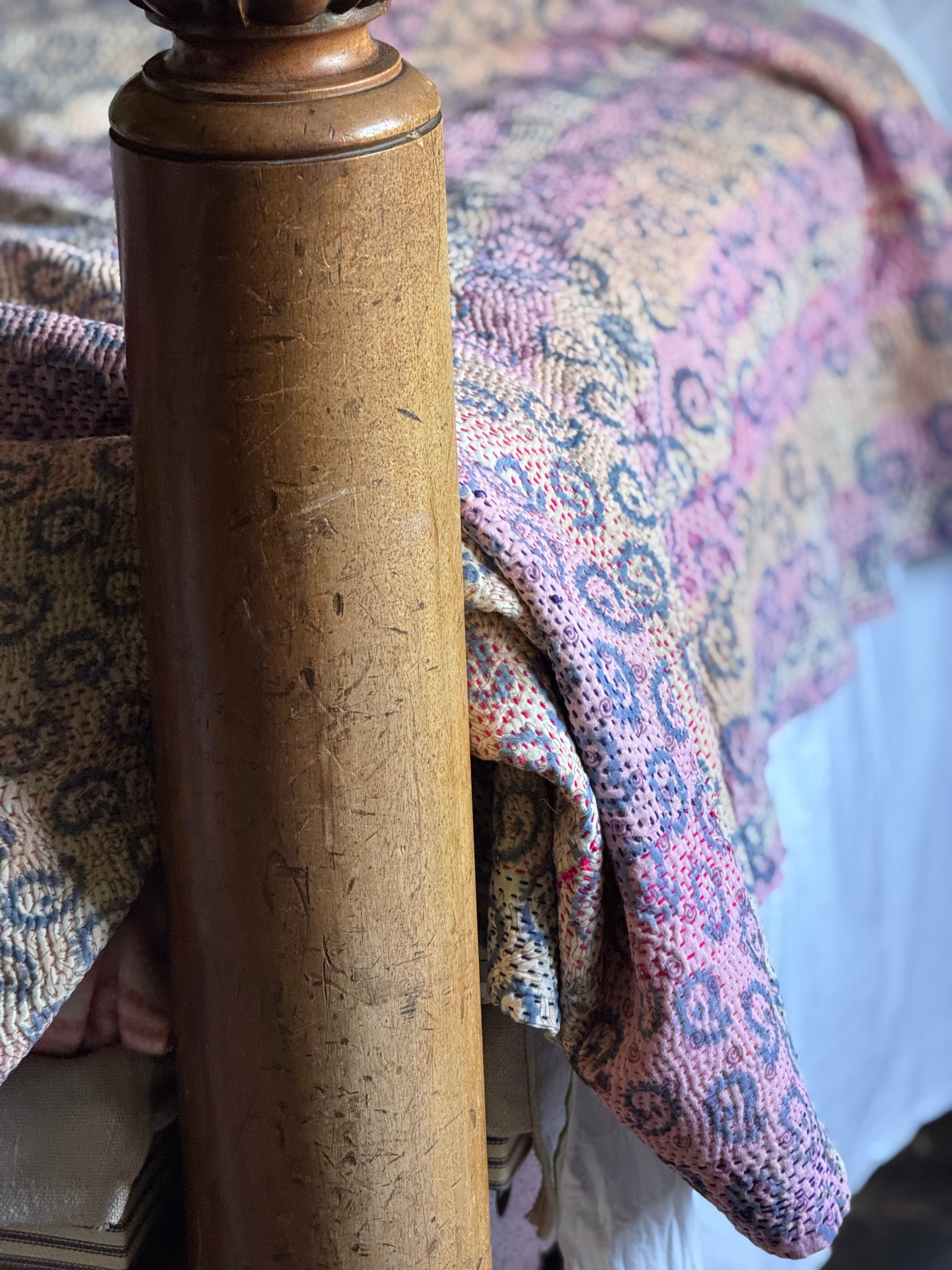 Kantha Quilt ~ Block Print Blanche