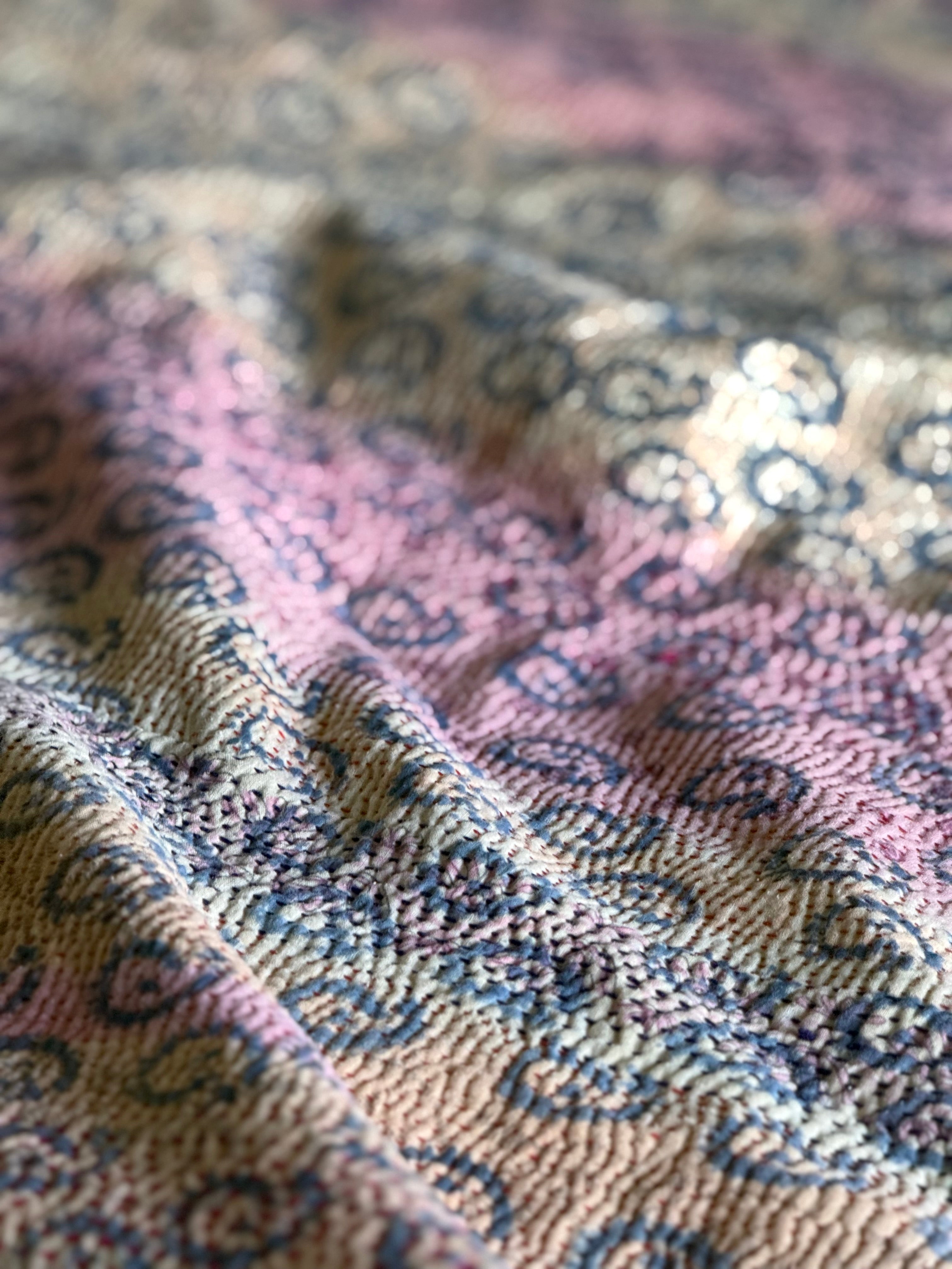 Kantha Quilt ~ Block Print Blanche
