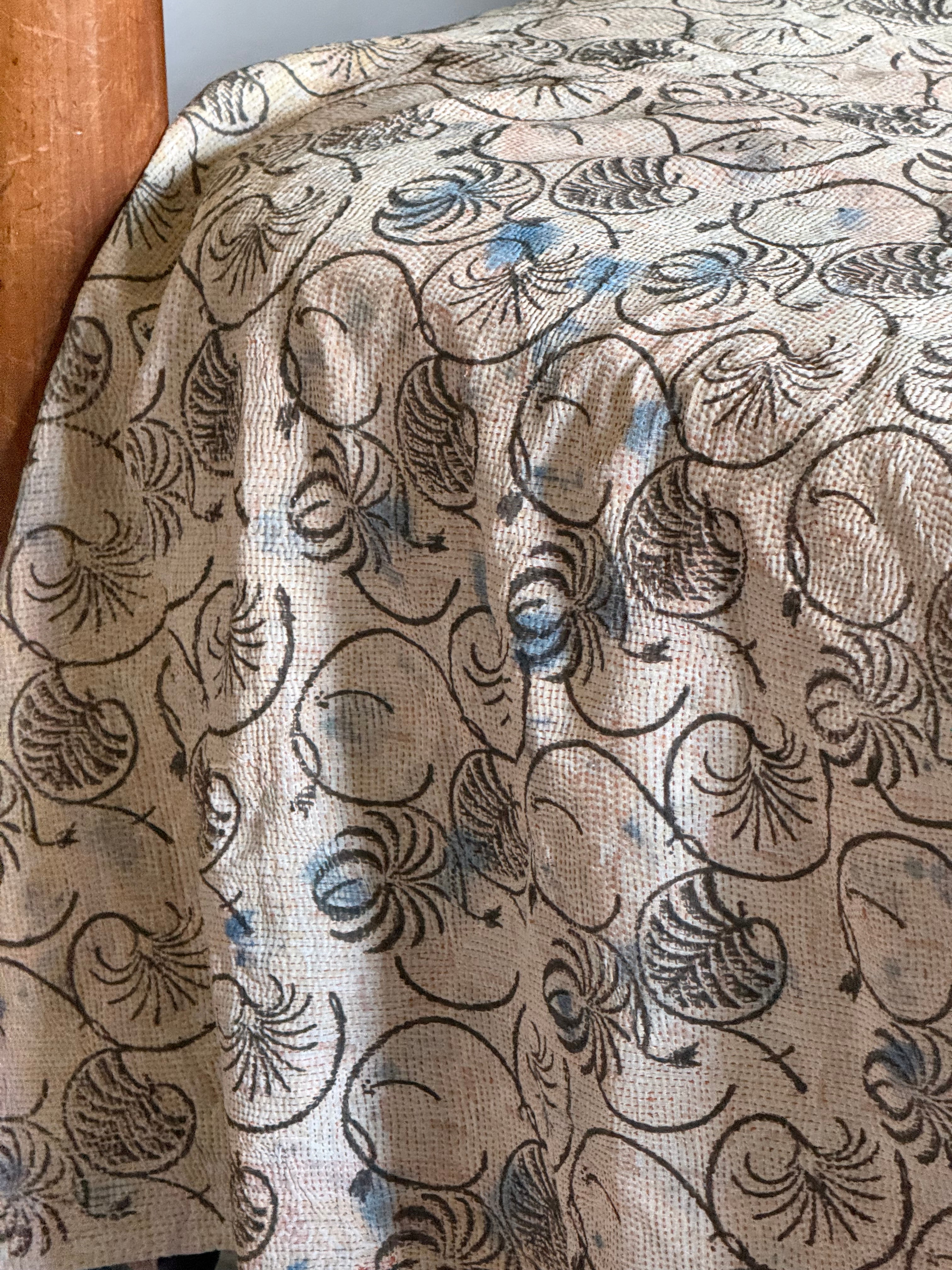 Kantha Quilt ~ Block Print Flower in Blue