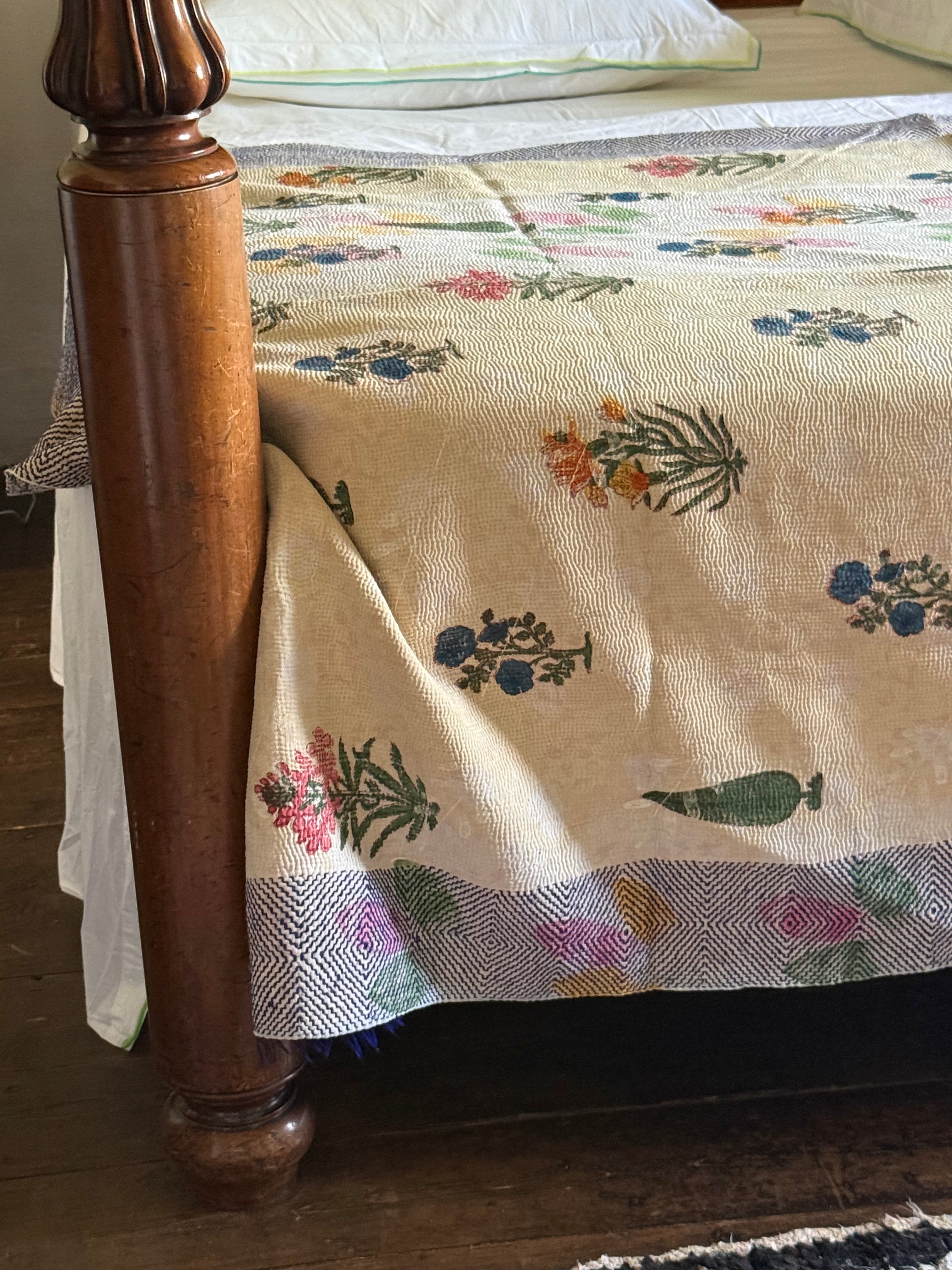 Kantha Quilt ~ Block Printed Petal