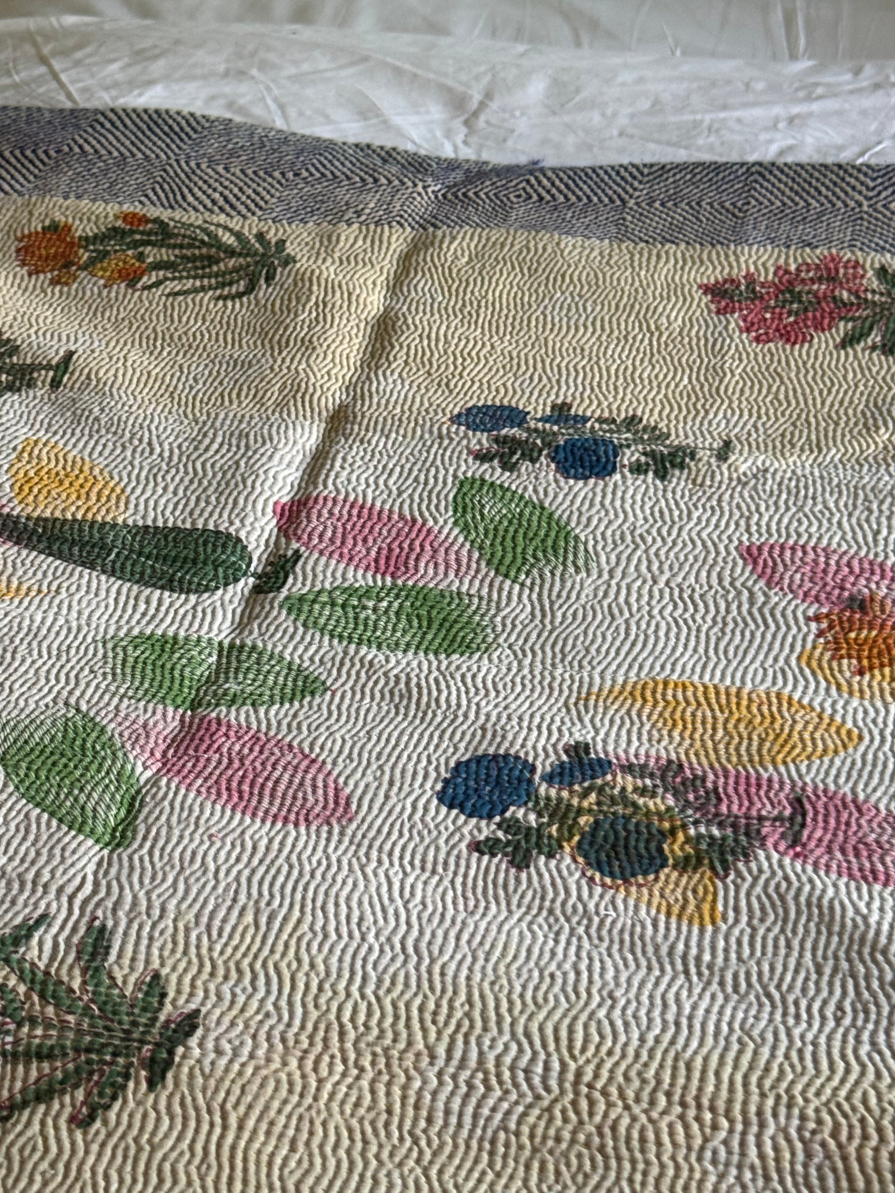 Kantha Quilt ~ Block Printed Petal