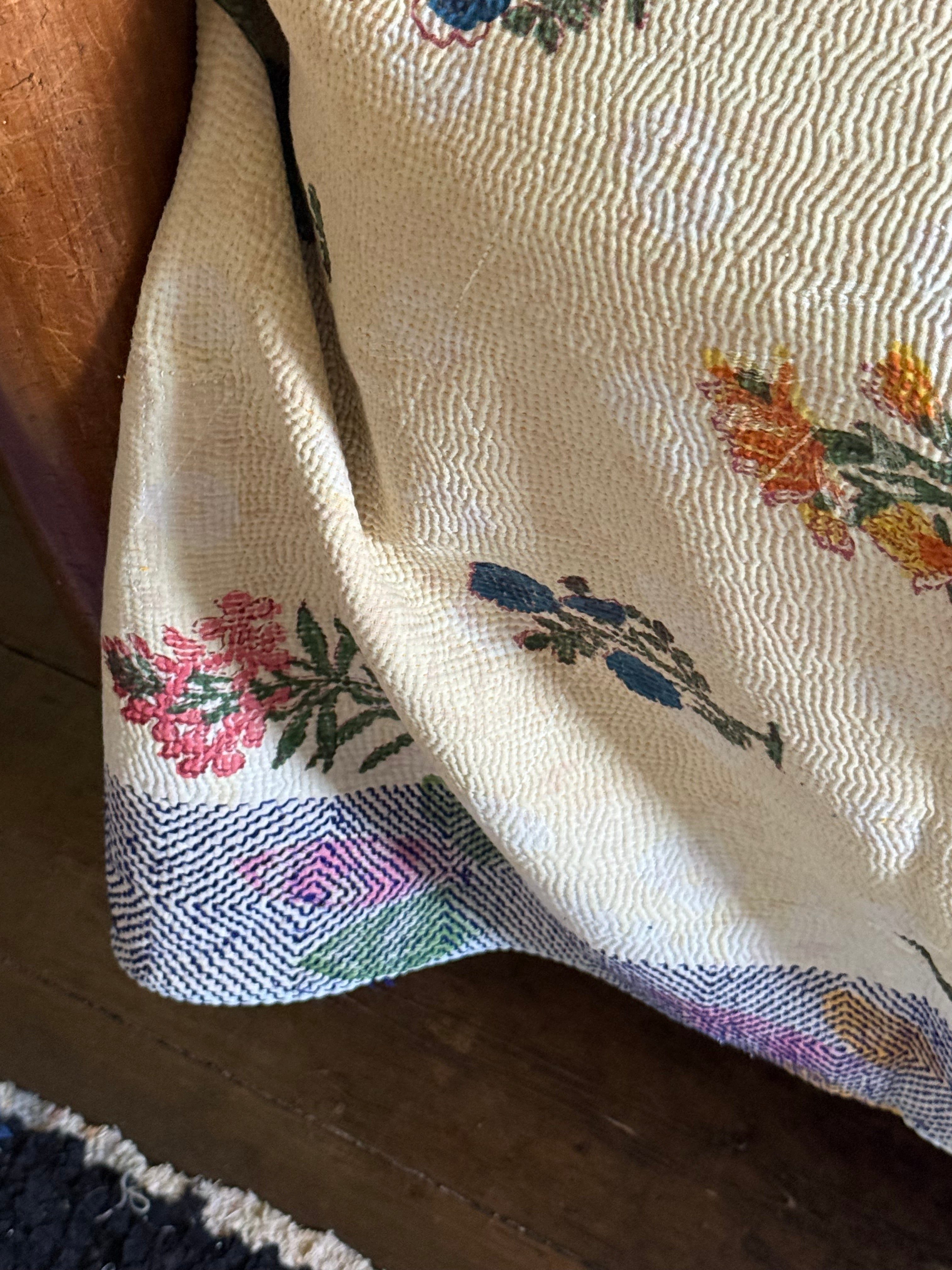 Kantha Quilt ~ Block Printed Petal