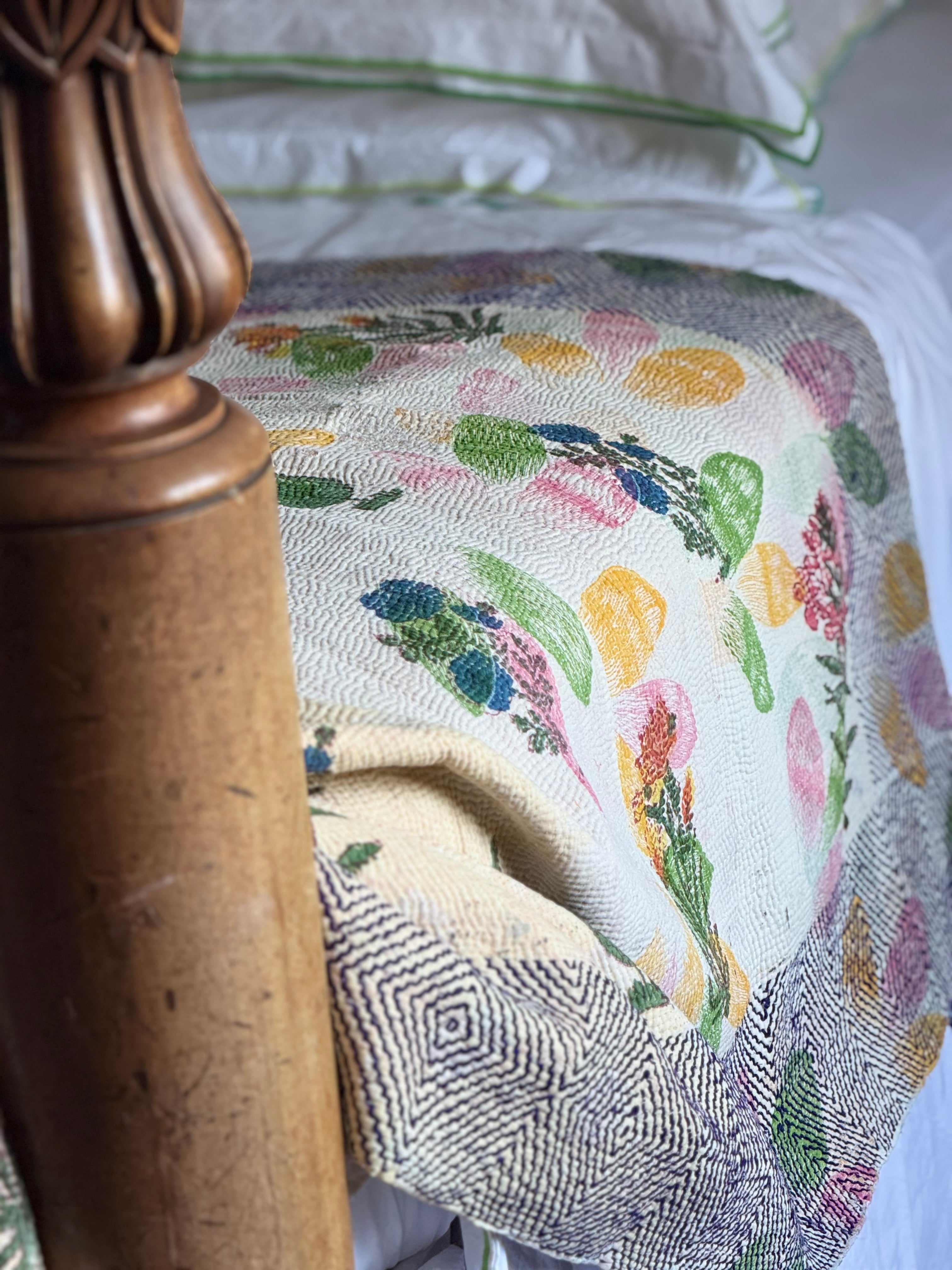 Kantha Quilt ~ Block Printed Petal