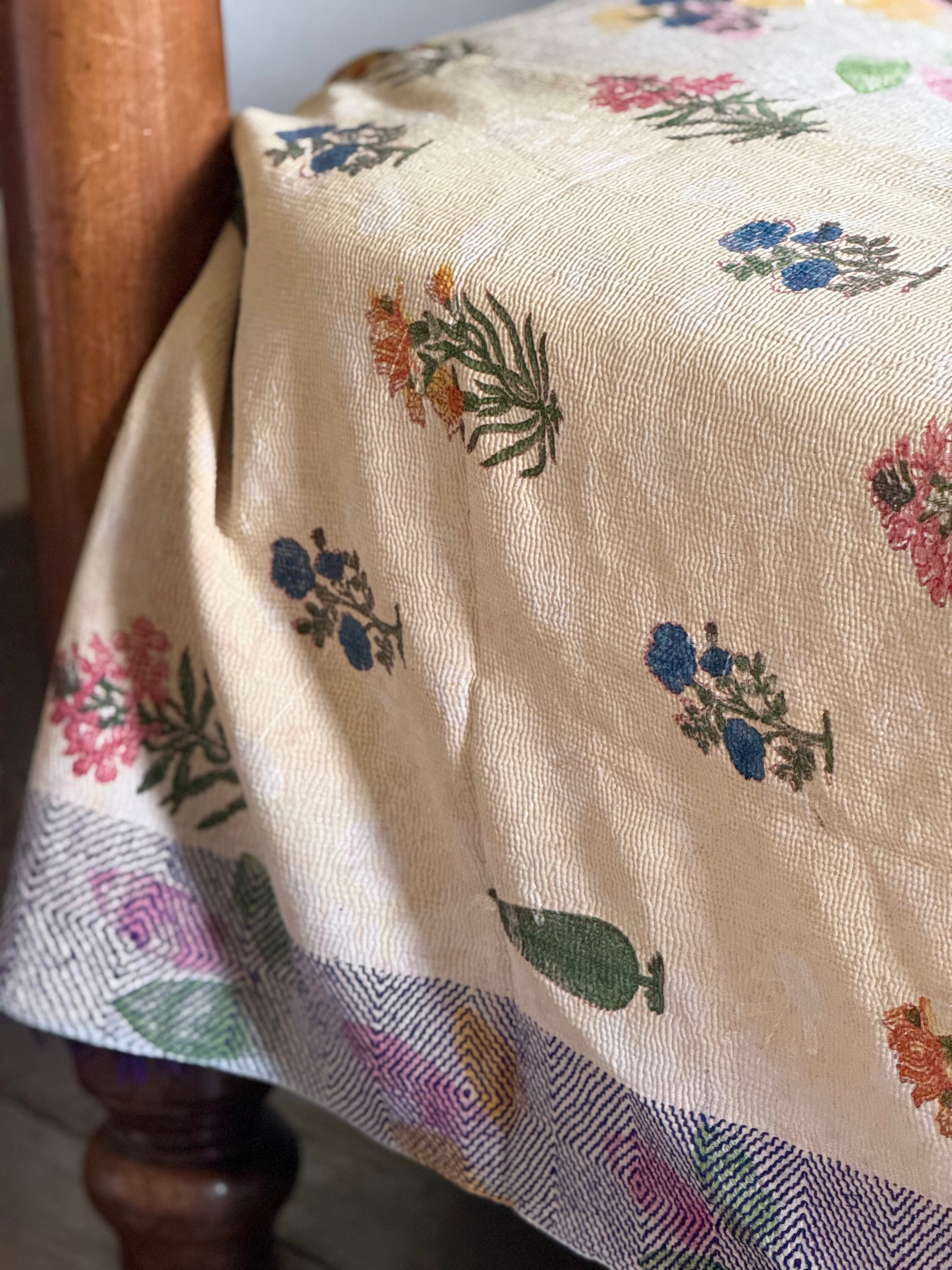 Kantha Quilt ~ Block Printed Petal