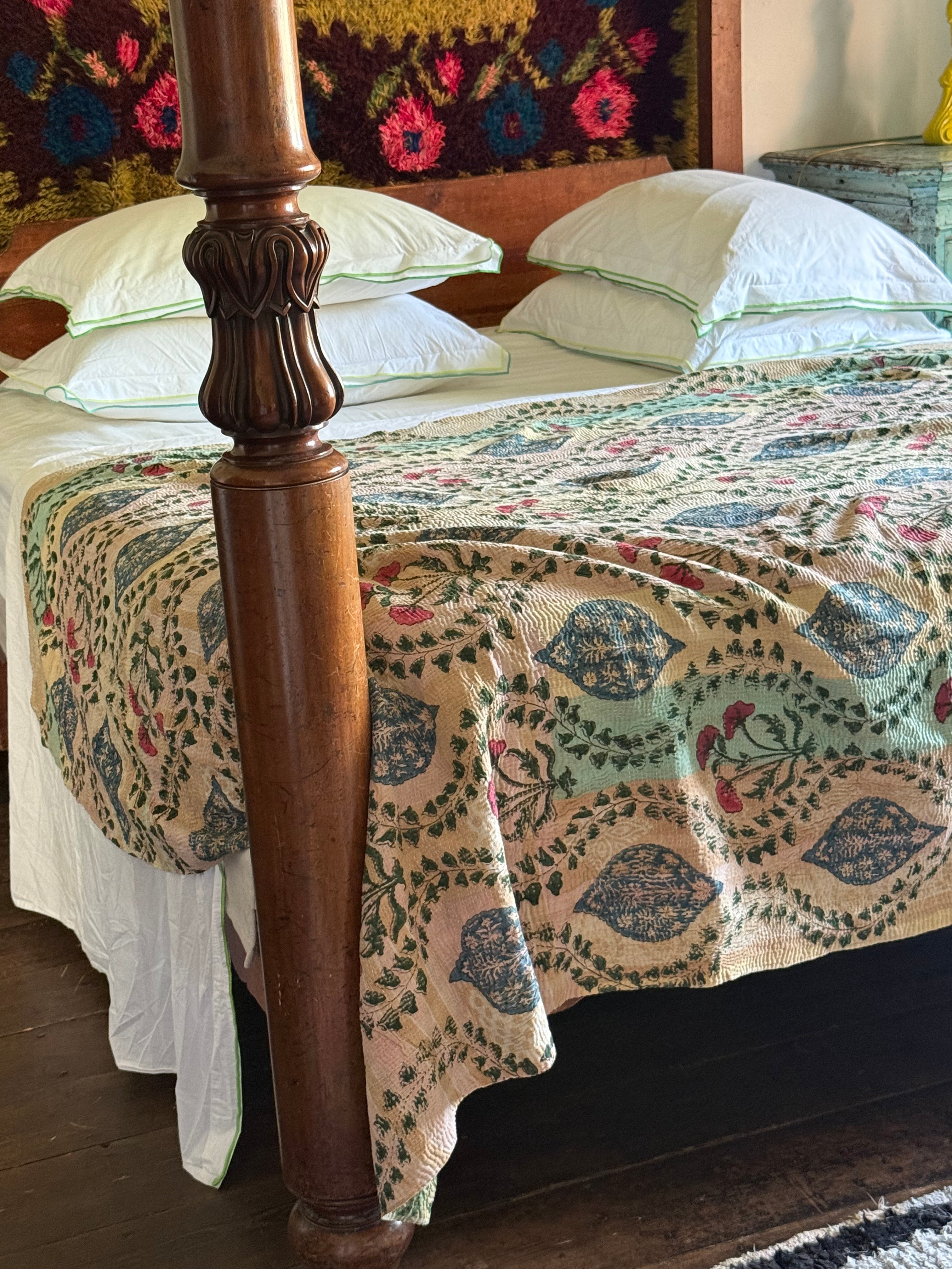 Kantha Quilt ~ Block Print ~ Trailing Floral