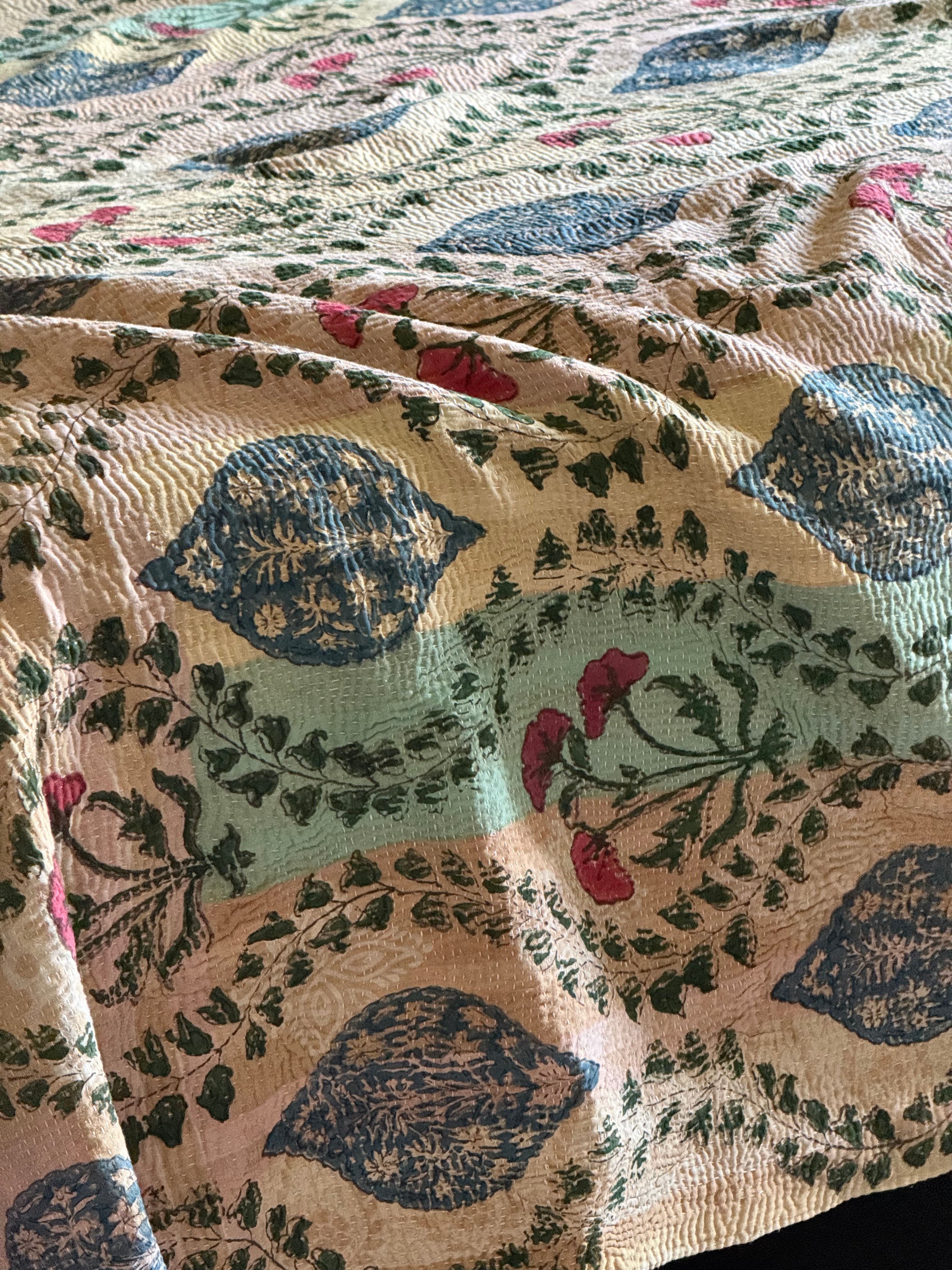 Kantha Quilt ~ Block Print ~ Trailing Floral
