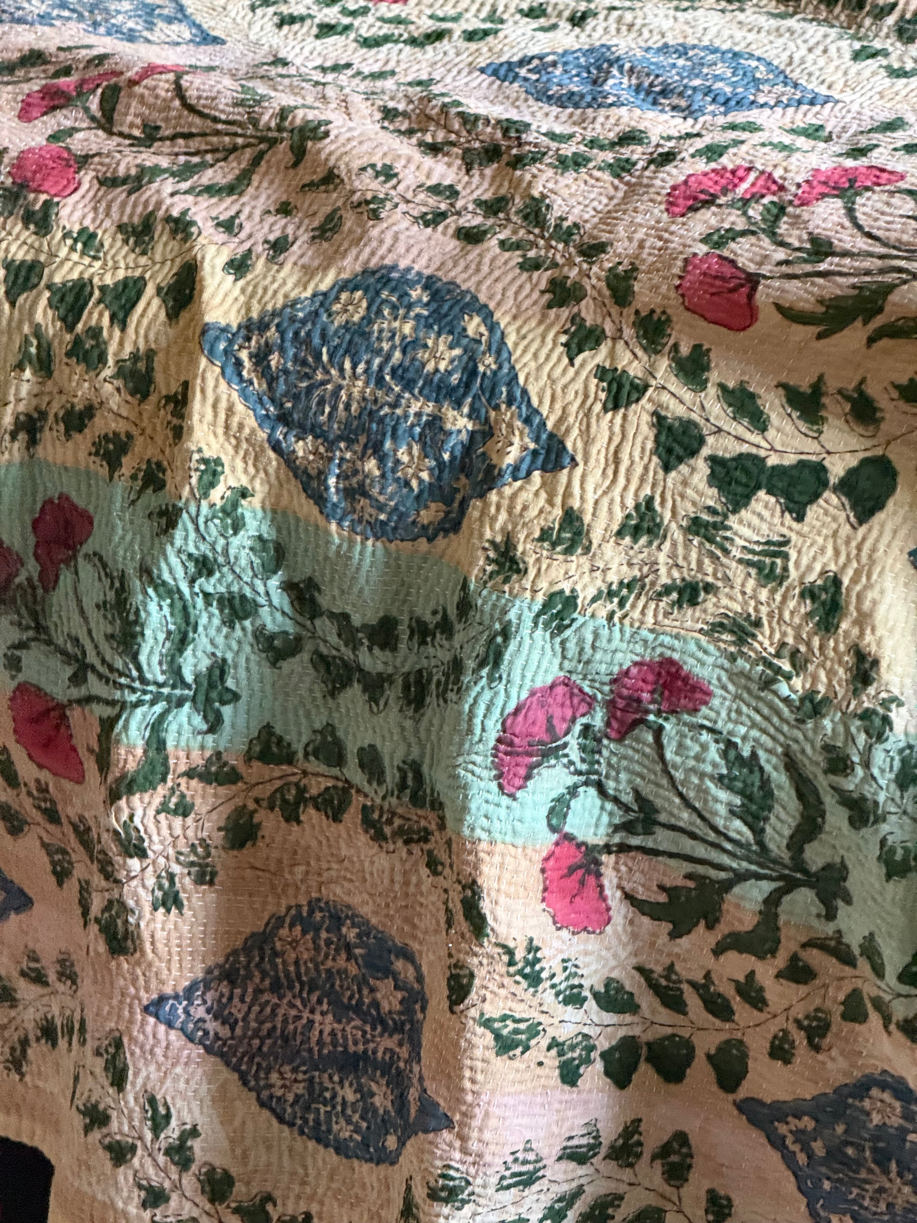 Kantha Quilt ~ Block Print ~ Trailing Floral