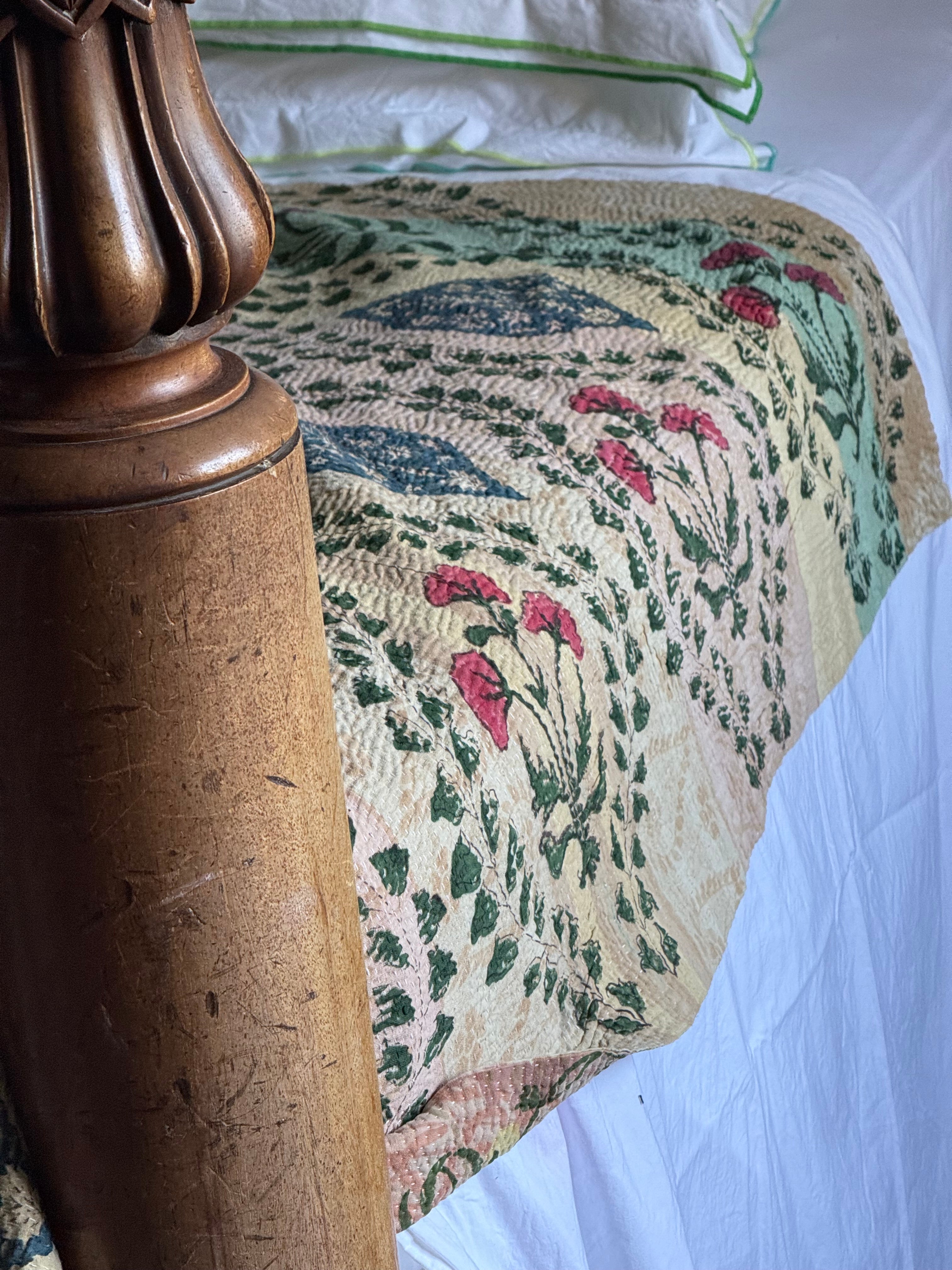 Kantha Quilt ~ Block Print ~ Trailing Floral