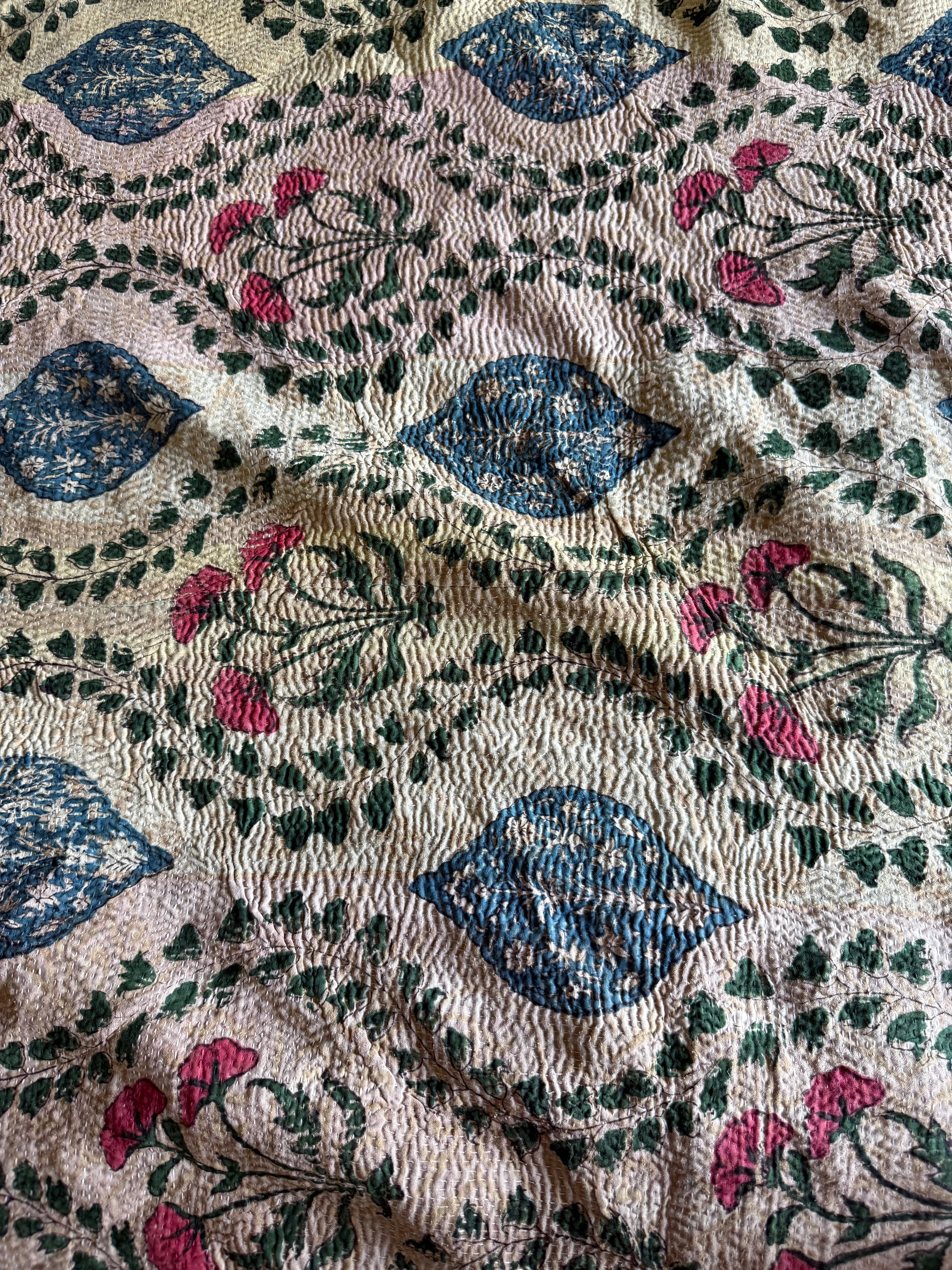 Kantha Quilt ~ Block Print ~ Trailing Floral