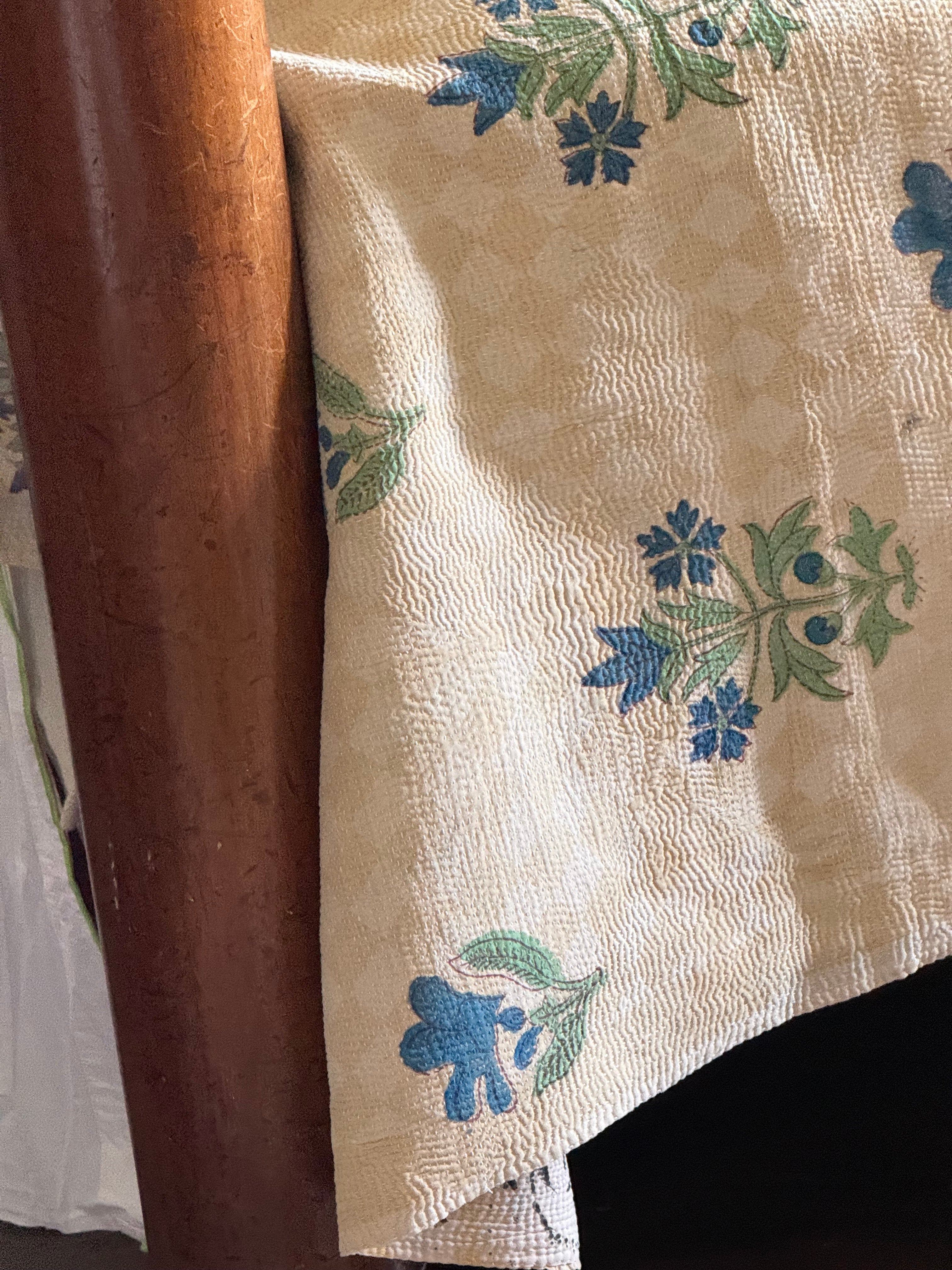 Kantha Quilt ~ Simple Blue Flower Block