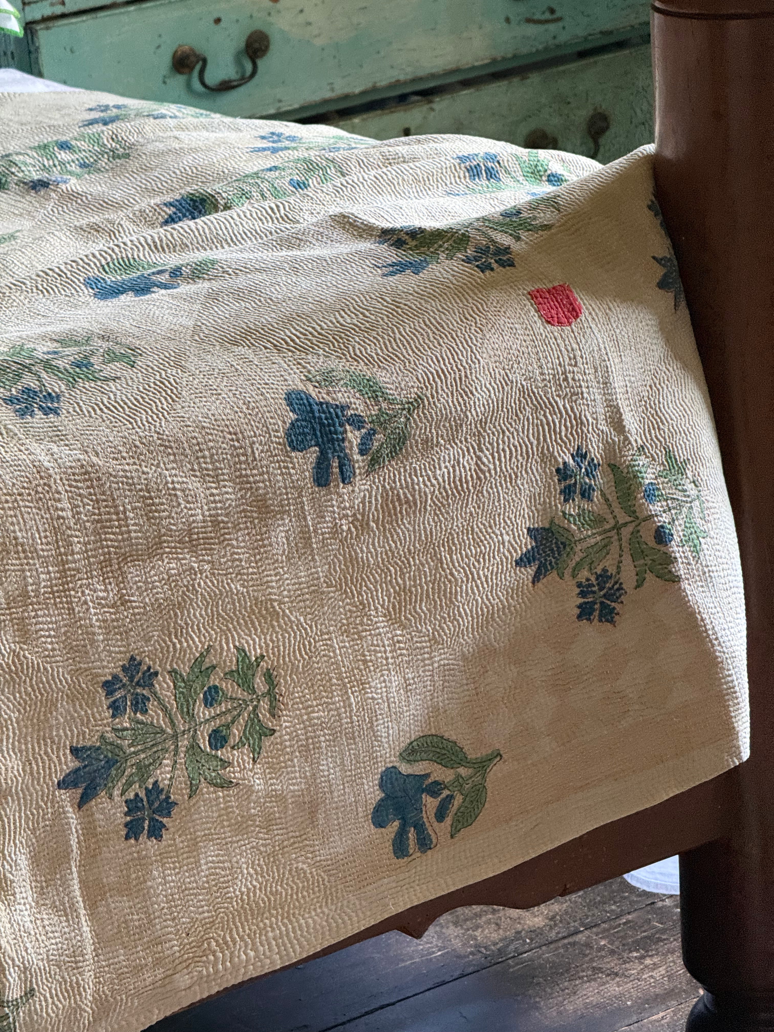 Kantha Quilt ~ Simple Blue Flower Block