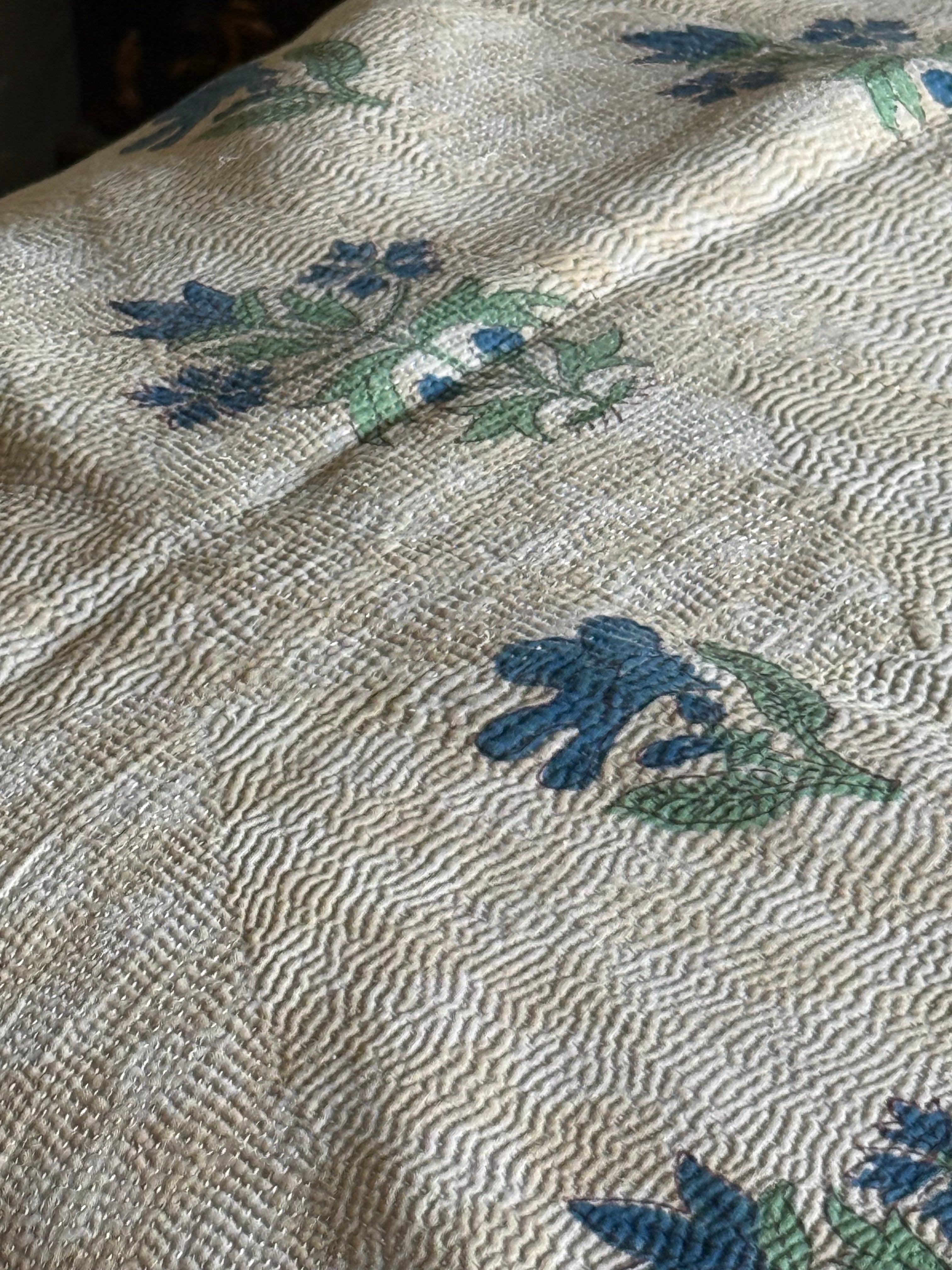 Kantha Quilt ~ Simple Blue Flower Block