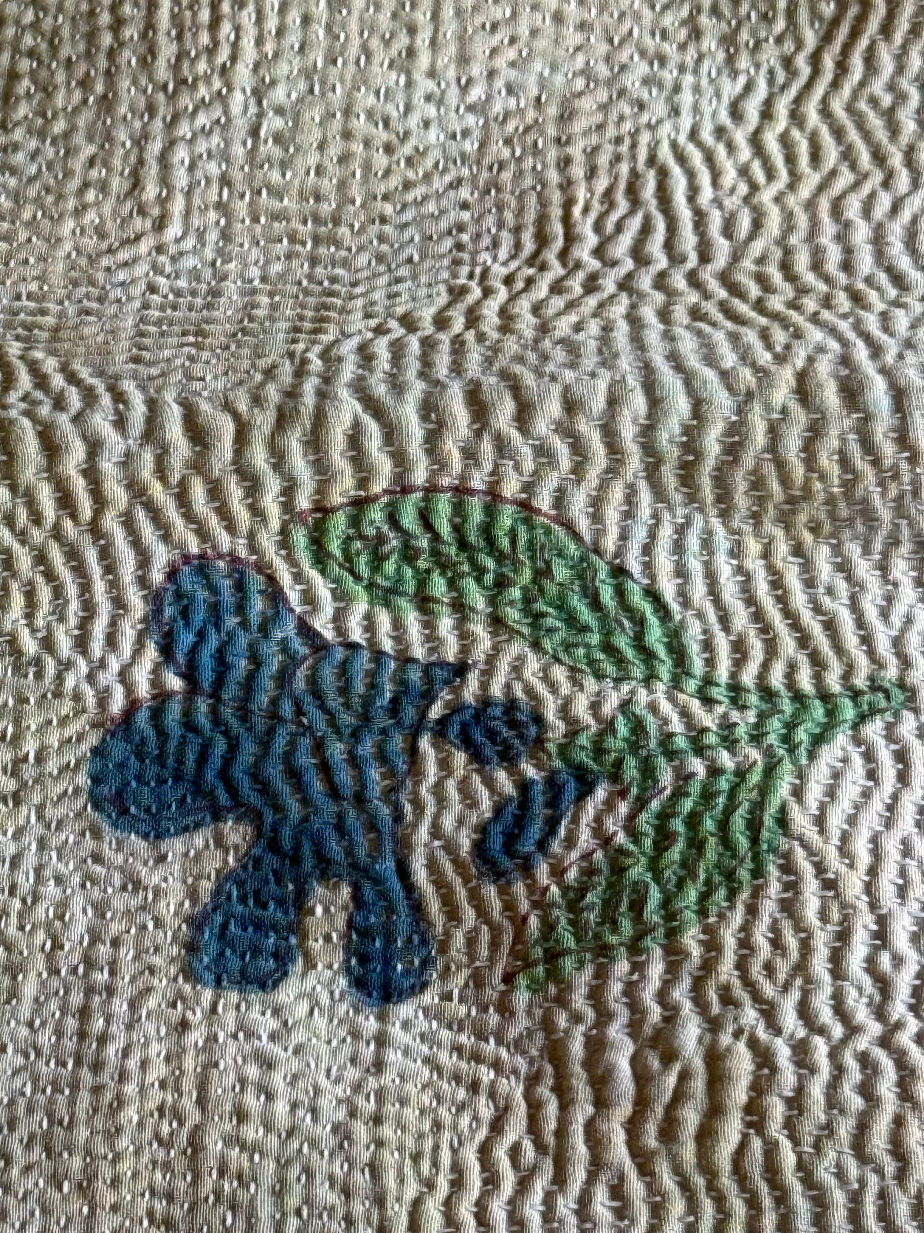 Kantha Quilt ~ Simple Blue Flower Block