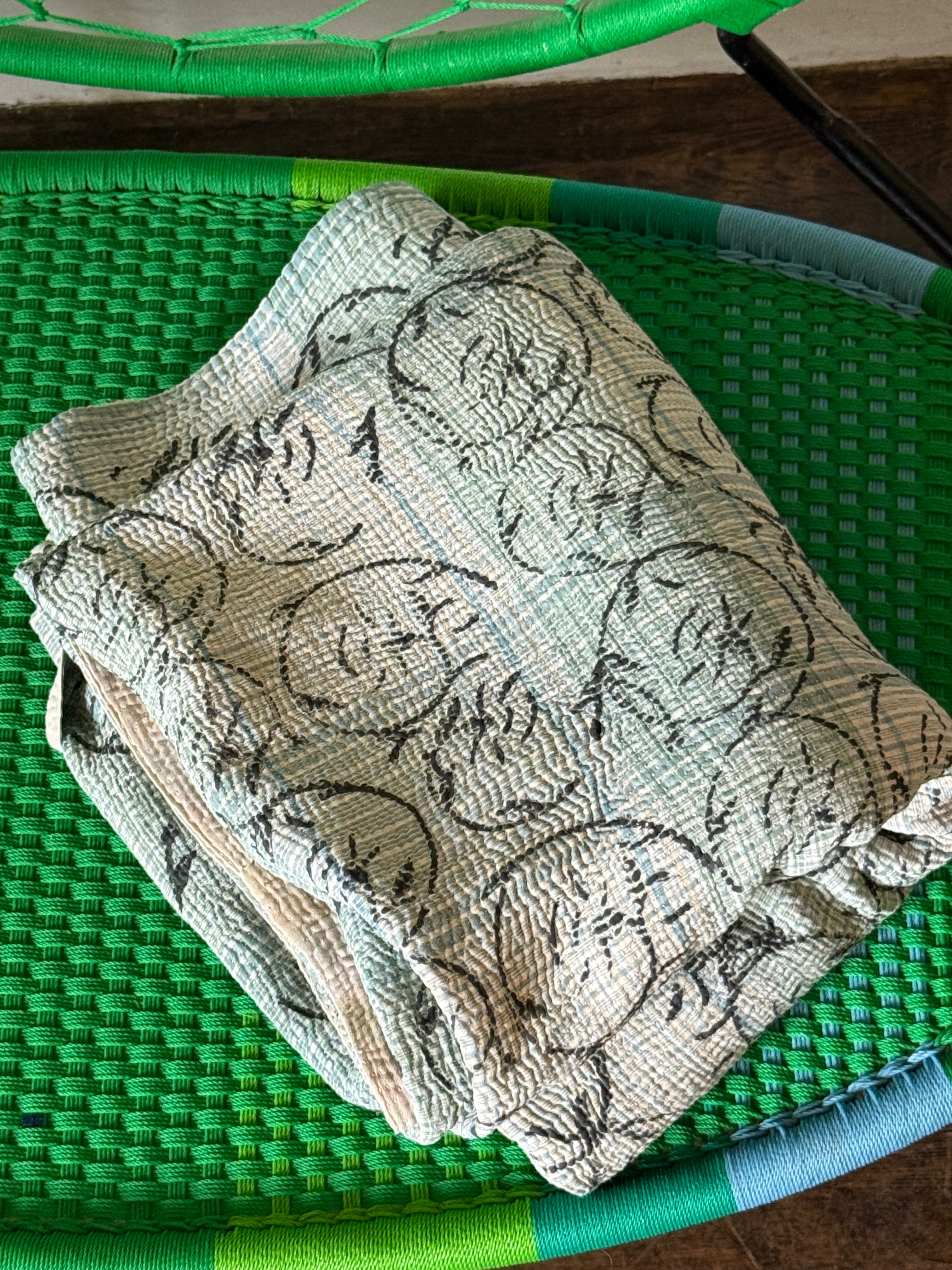 Kantha Quilt ~ Simple Blue Flower Block