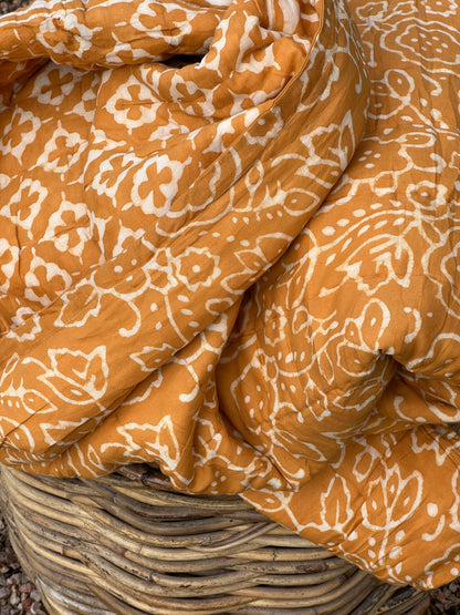 Autumnal Block Printed Quilt ( kantha quilts )